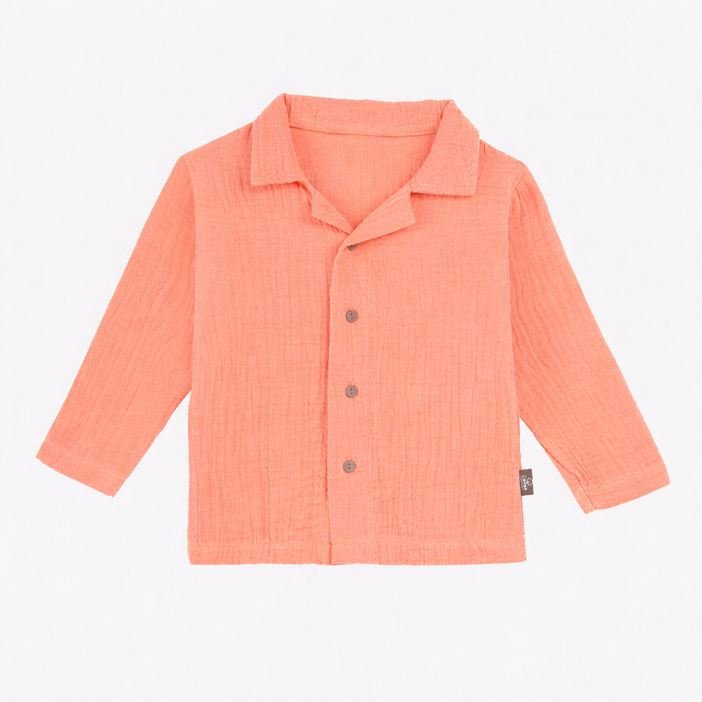 Full Sleeves Collared Shirt with Full Pant – Muslin Gauze Loungewear Set (Peach Color) -Suitable for kids (1-6 years)