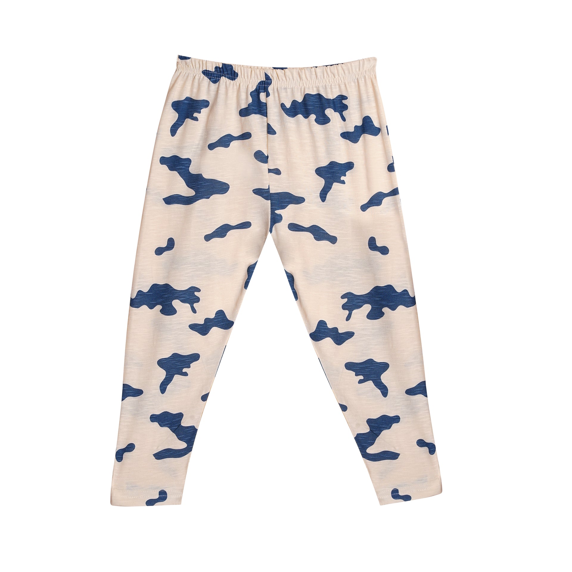 Full Sleeves Collar Shirt with Full Pant Beige-Blue Camouflage Printed Nightwear Set (2–6 years)