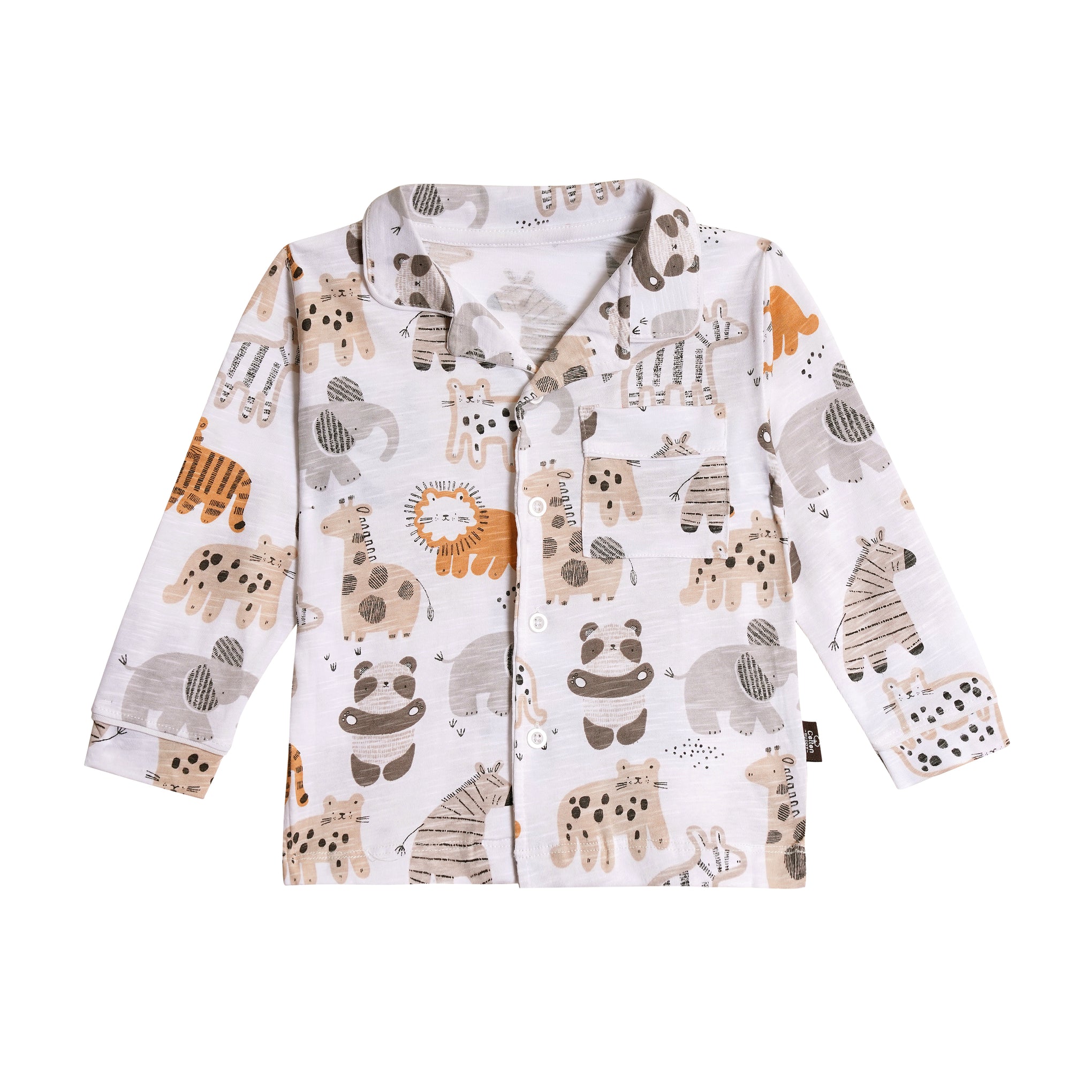 Full Sleeves Collar Shirt with Full Pant Nightwear Set – Safari Animal Print Sleepwear for Kids (2–6 years)