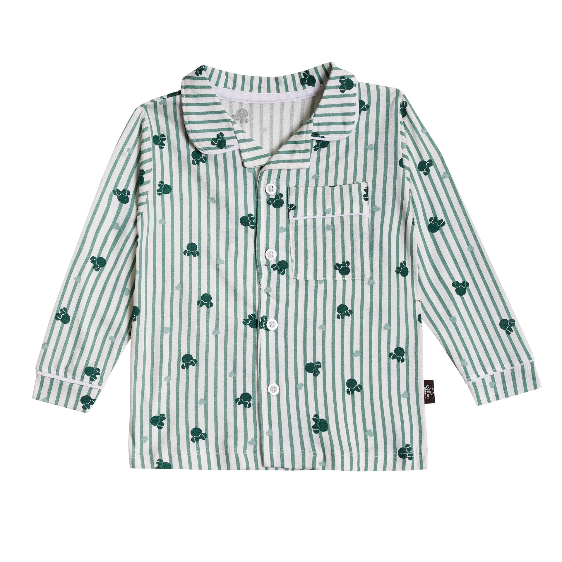 Full Sleeves Collar Shirt & Full Pant Nightwear Set – Printed Stripe Design (2–6 years)