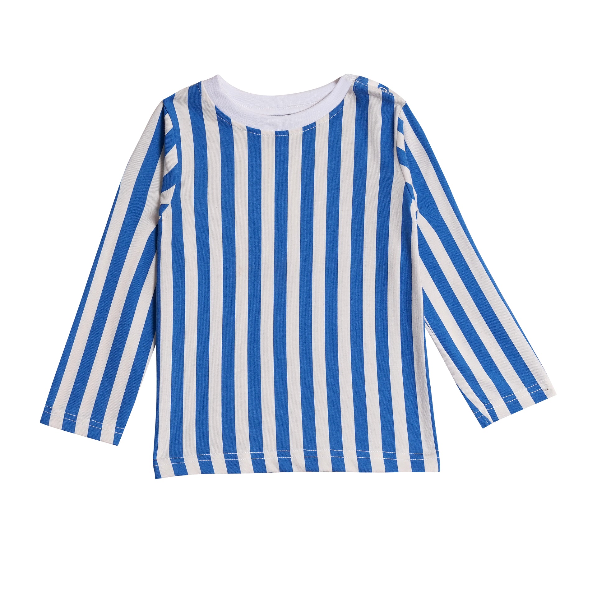Full Sleeves Round Neck T-Shirt with Full Pants Casual Wear Set – Blue & White Stripe Pattern (2–6 years)