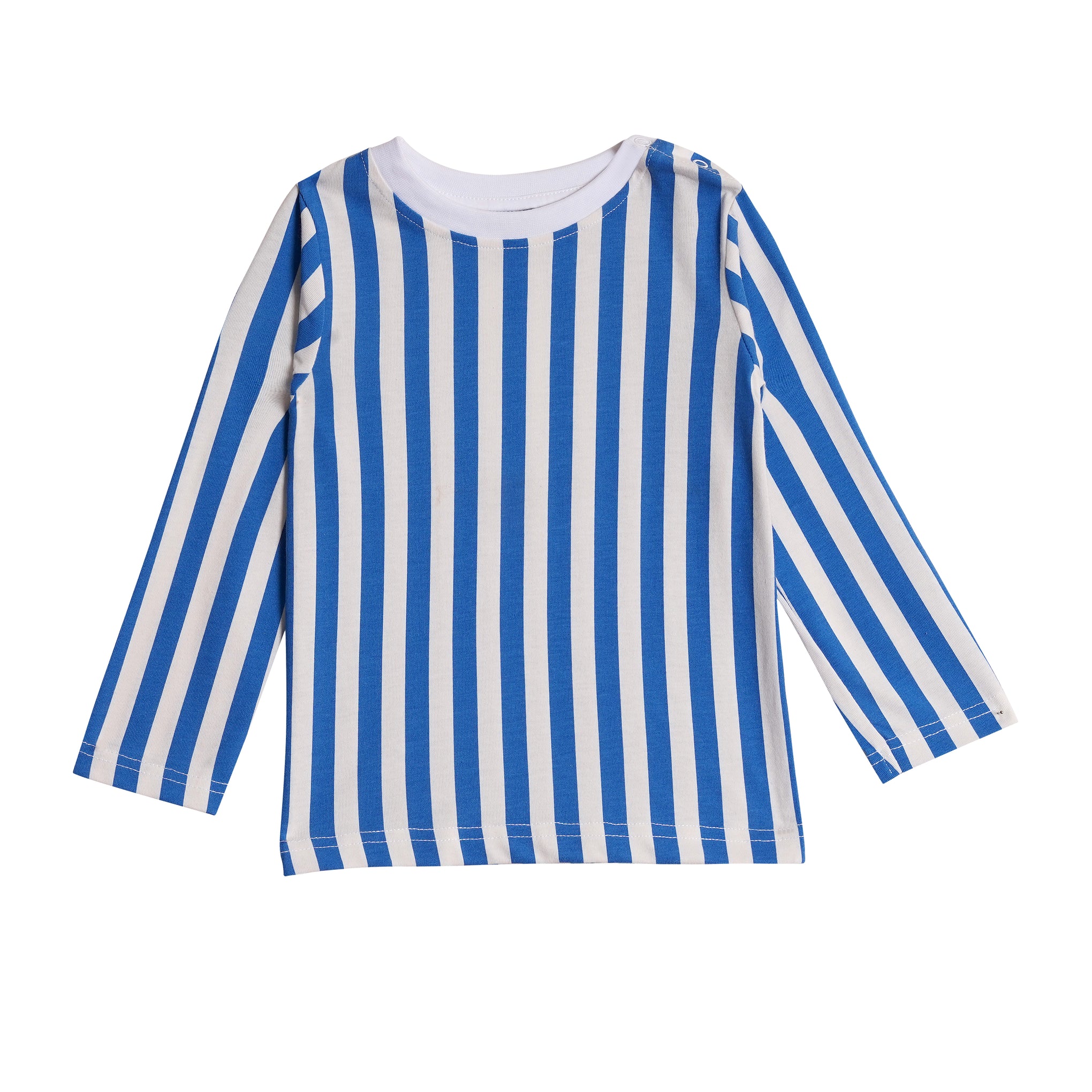 Full Sleeves Round Neck T-Shirt with Full Pants Casual Wear Set – Blue & White Stripe Pattern (2–6 years)
