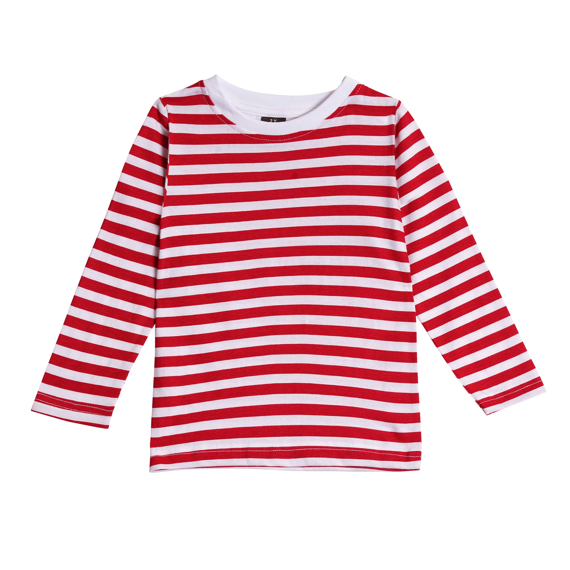 Full Sleeves Round Neck T-Shirt with Full Pants Casual Wear Set – Red & White Stripe Pattern (2–6 years)