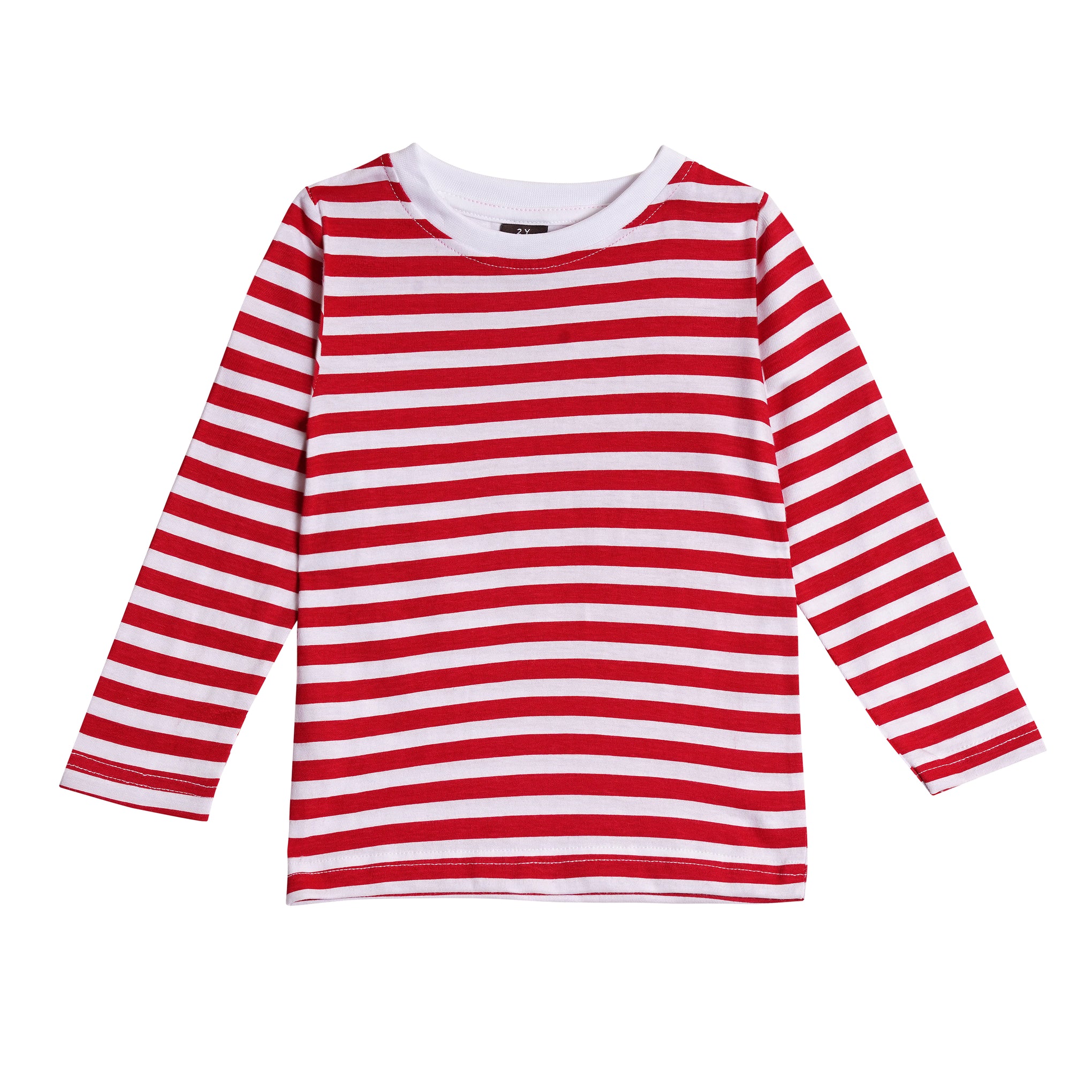 Full Sleeves Round Neck T-Shirt with Full Pants Casual Wear Set – Red & White Stripe Pattern (2–6 years)