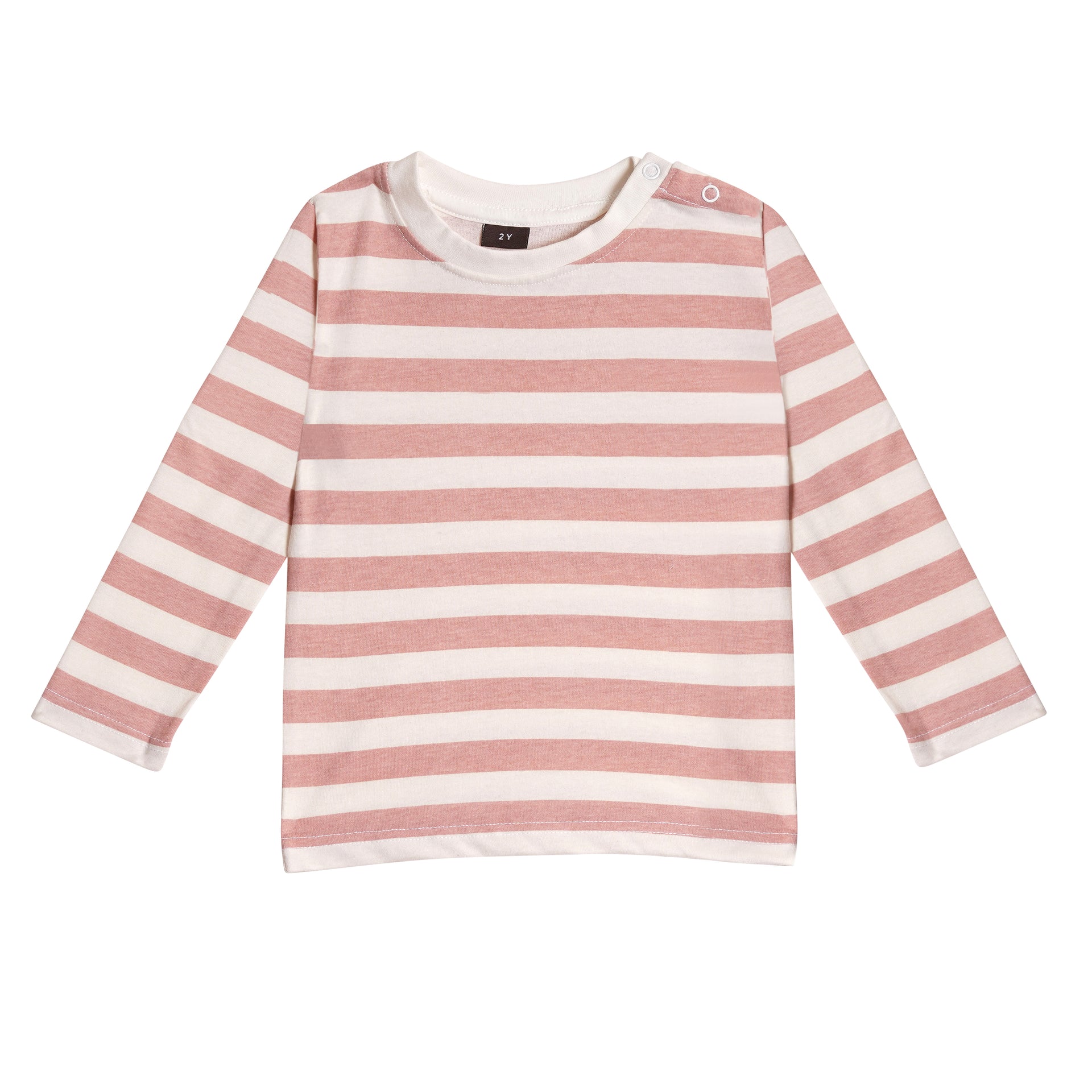 Full sleeves round t-shirt with full pants casual wear stripe pink & white (2–6 years)