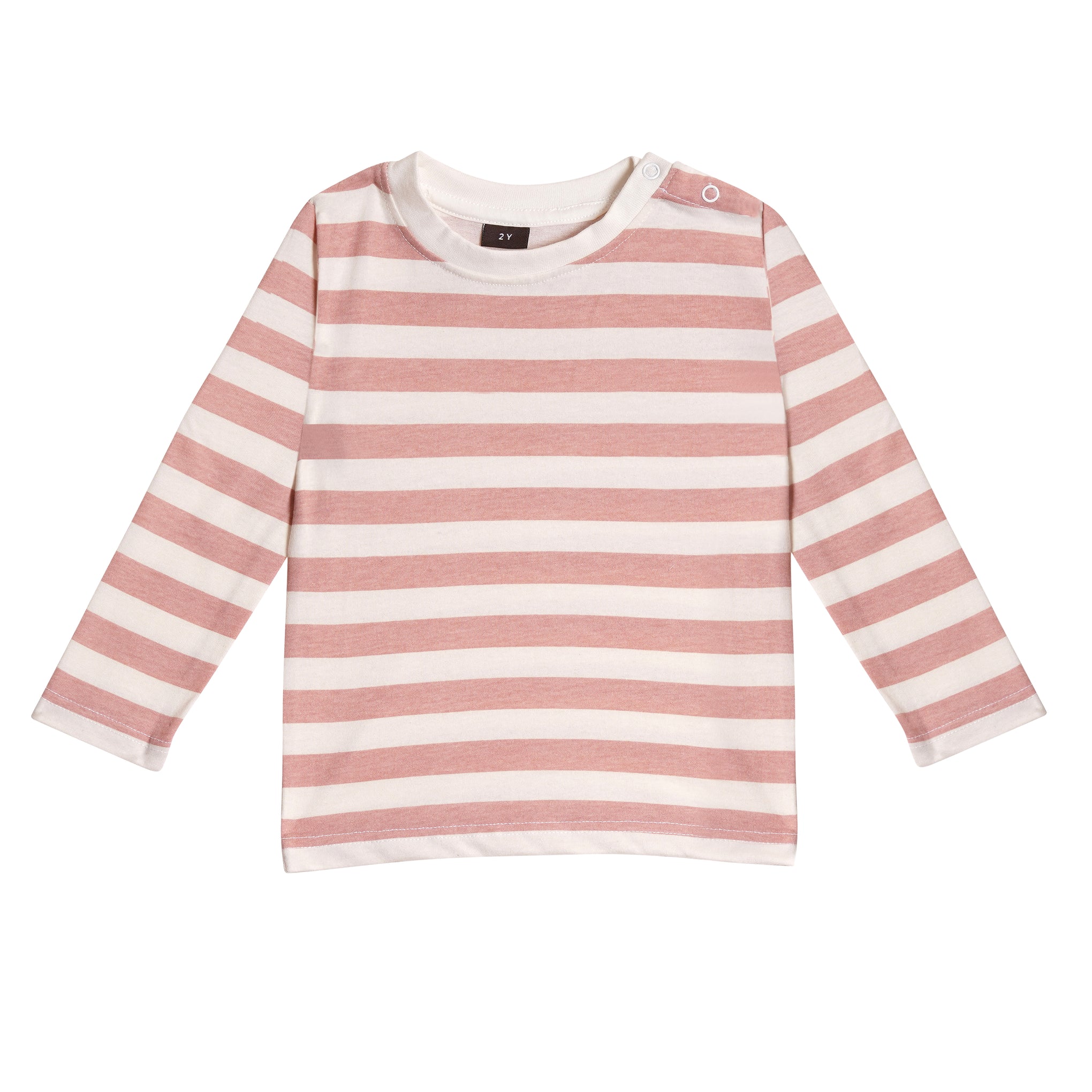 Full sleeves round t-shirt with full pants casual wear stripe pink & white (2–6 years)