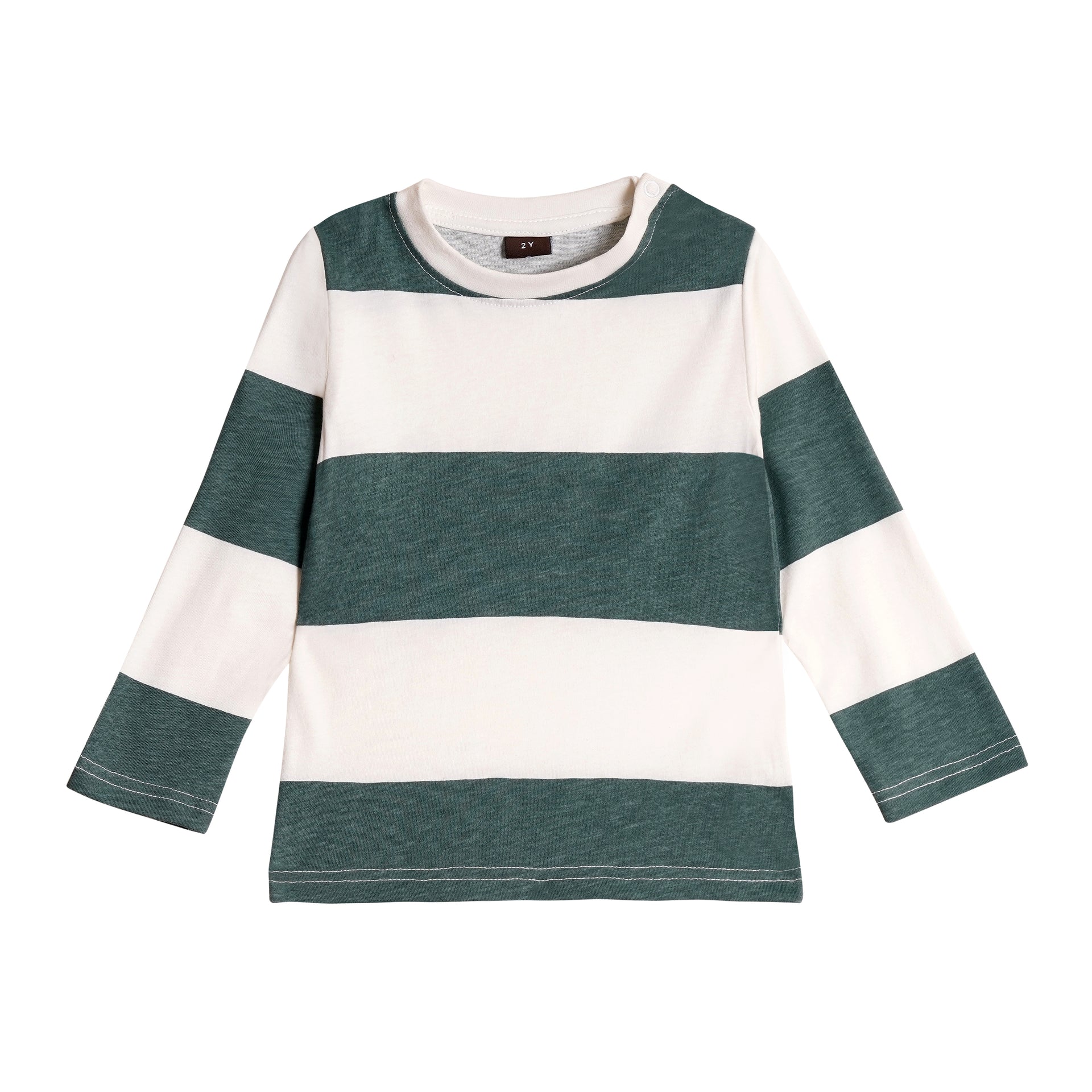 Full Sleeves Round Neck T-Shirt with Full Pants Casual Wear Set – White & Green Stripe Pattern (2–6 years)
