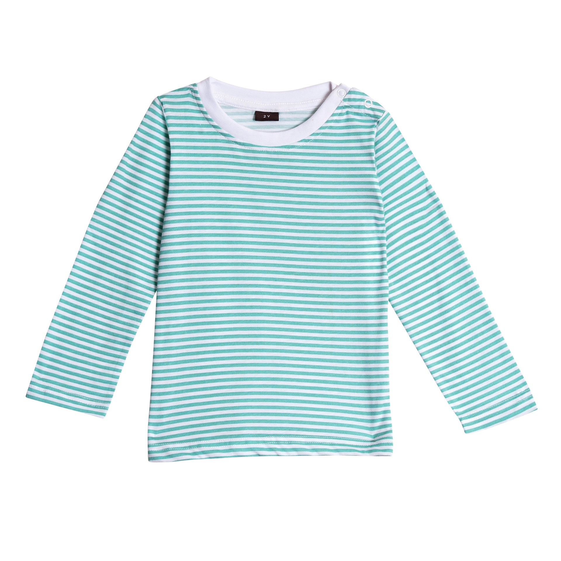 Full sleeves round neck t-shirt with full pants casual wear set – stripe mint green design (2–6 years)