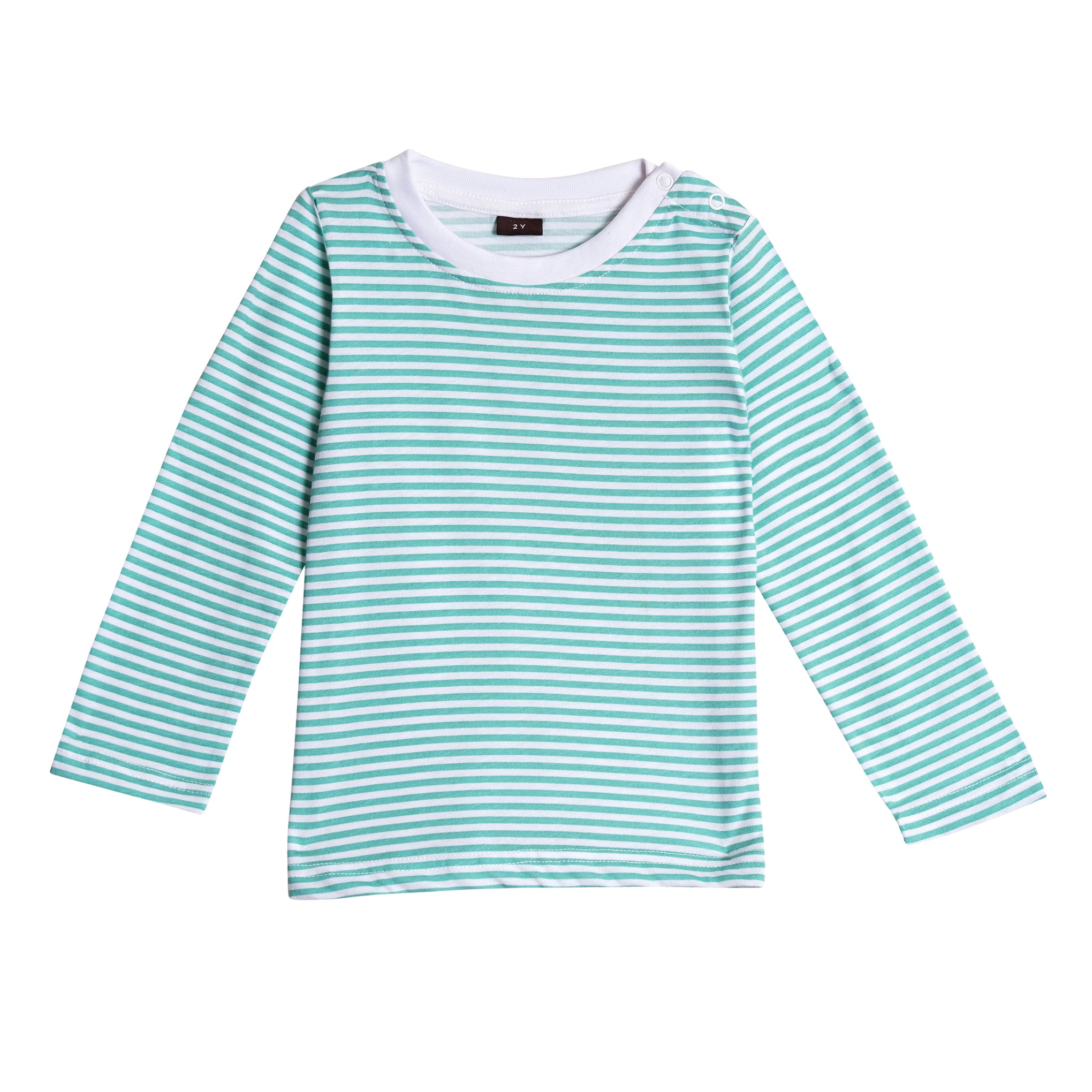Full sleeves round neck t-shirt with full pants casual wear set – stripe mint green design (2–6 years)
