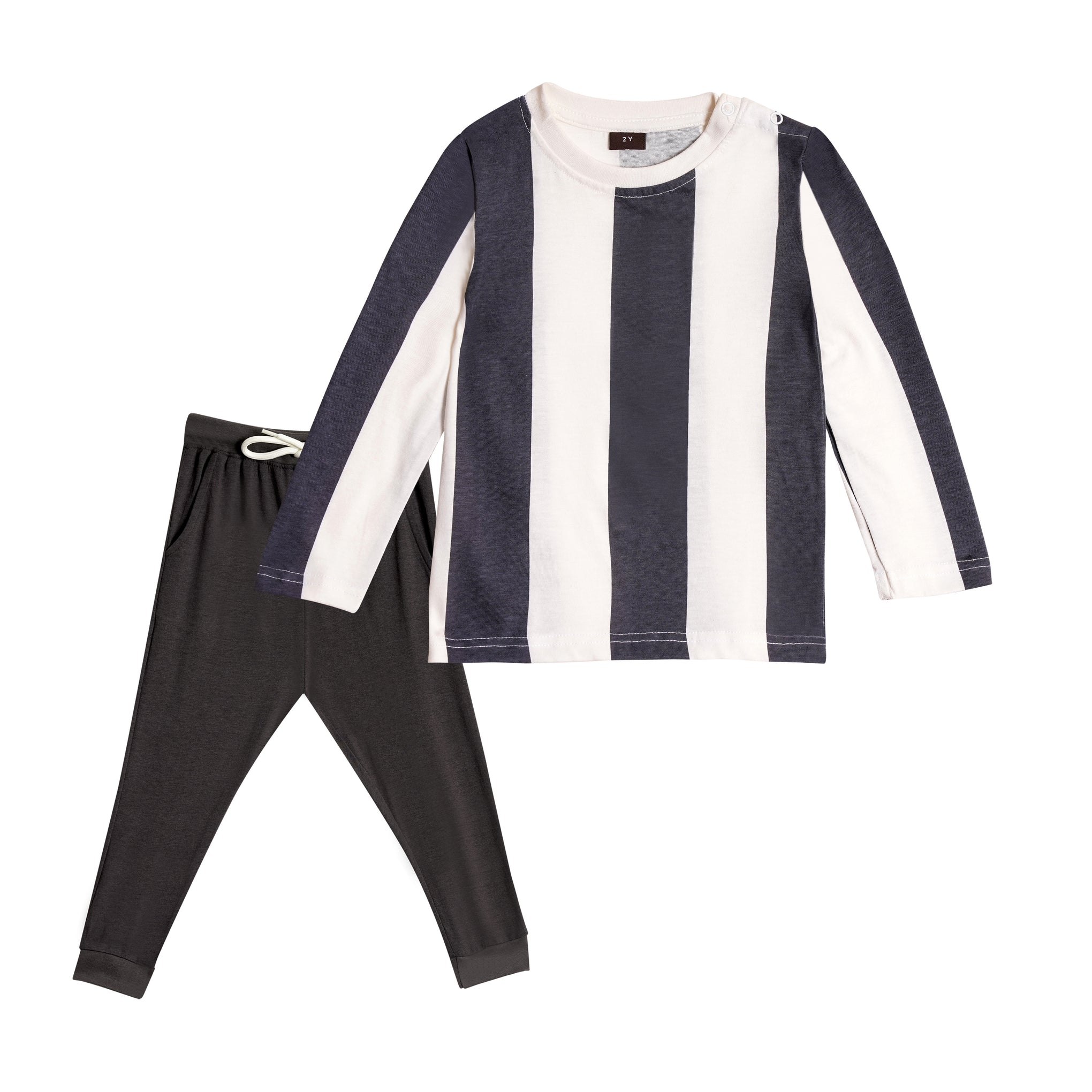 Full sleeves round t-shirt with full pants casual wear stripe grey (2–6 years)