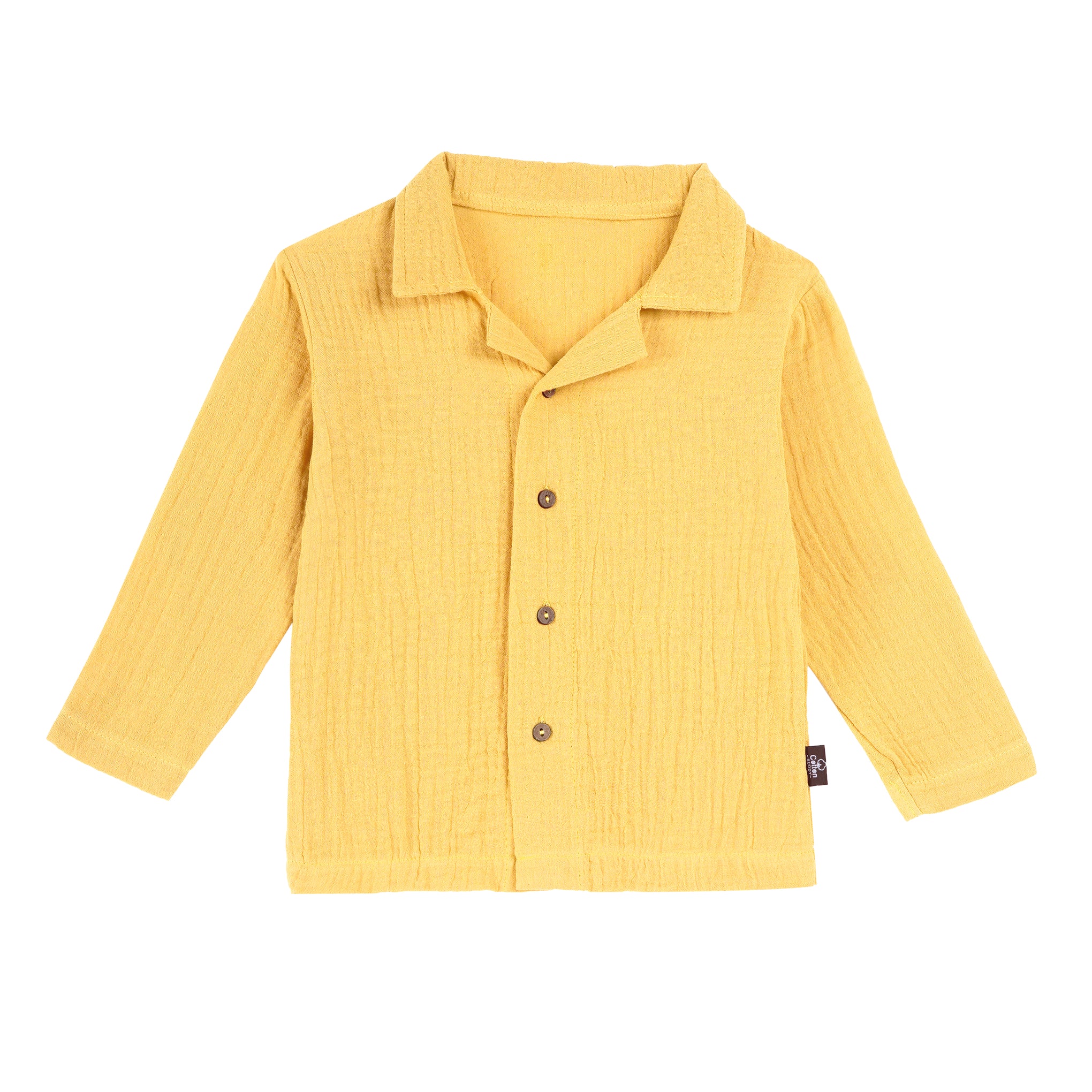 Full Sleeves Collared Shirt with Full Pant – Muslin Gauze Loungewear Set (Yellow Color) – Suitable for Kids (1–6 Years)