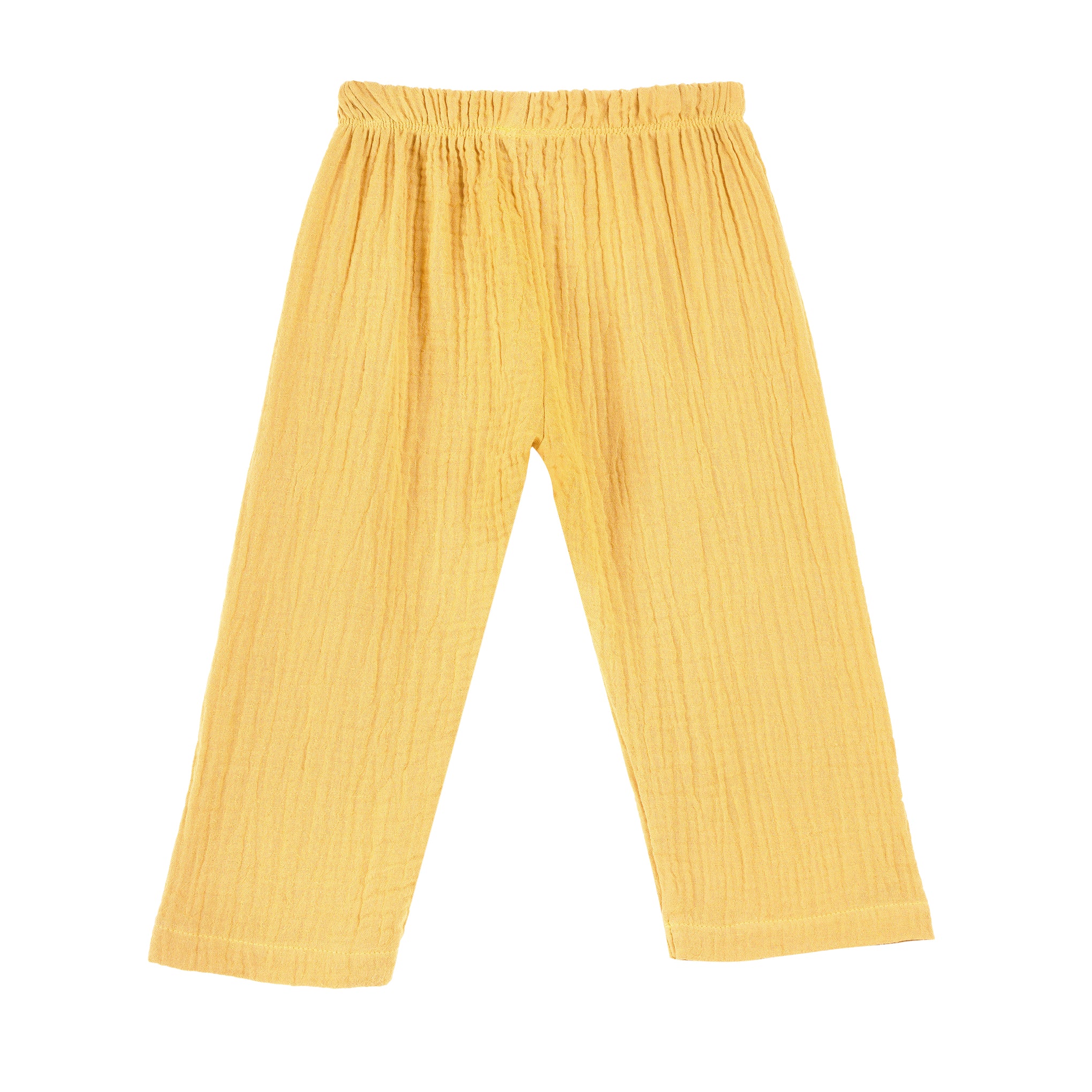 Full Sleeves Collared Shirt with Full Pant – Muslin Gauze Loungewear Set (Yellow Color) – Suitable for Kids (1–6 Years)