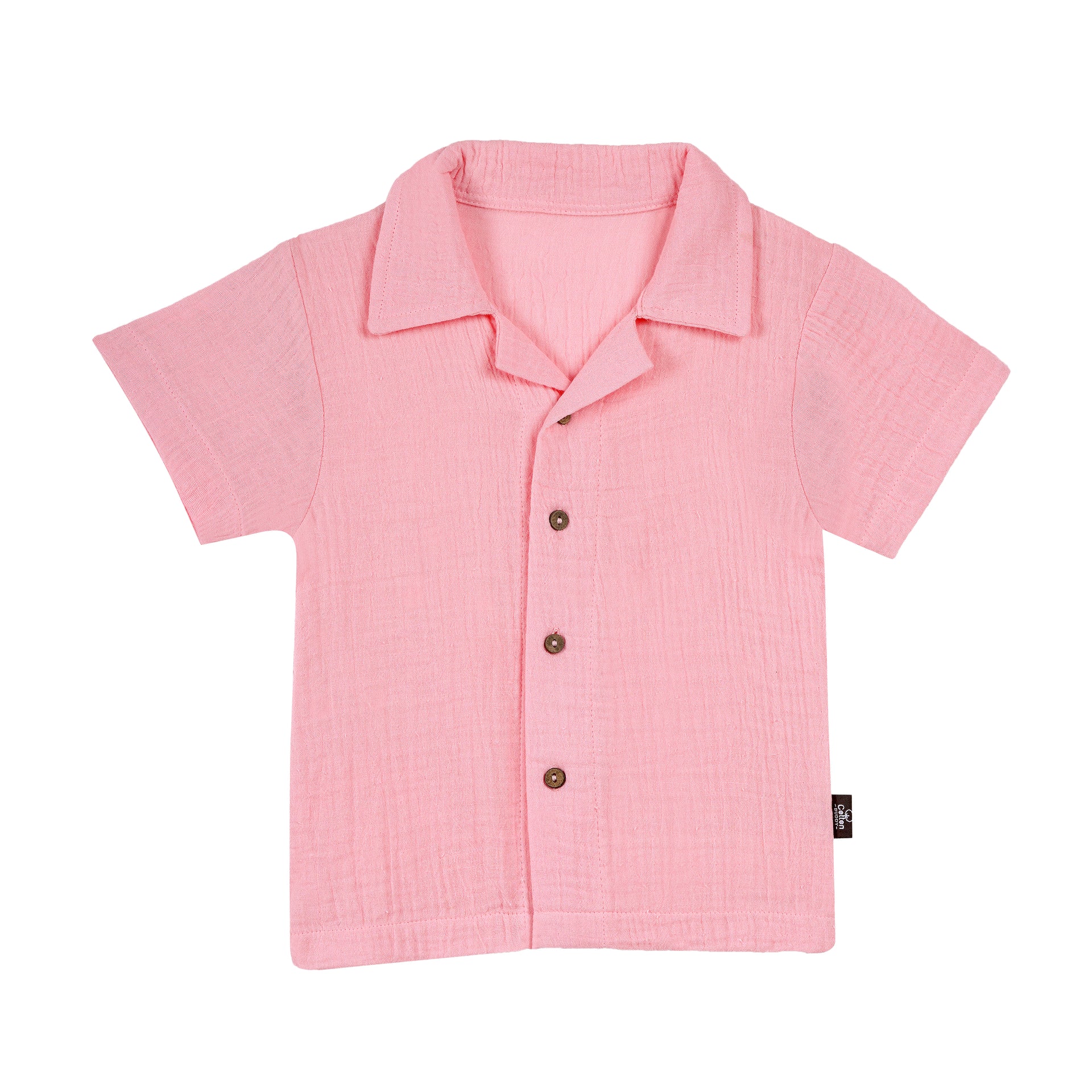 Half Sleeves Collared Shirt with Shorts – Muslin Gauze Loungewear Set (Pink Color) – Suitable for Kids (1–6 Years)