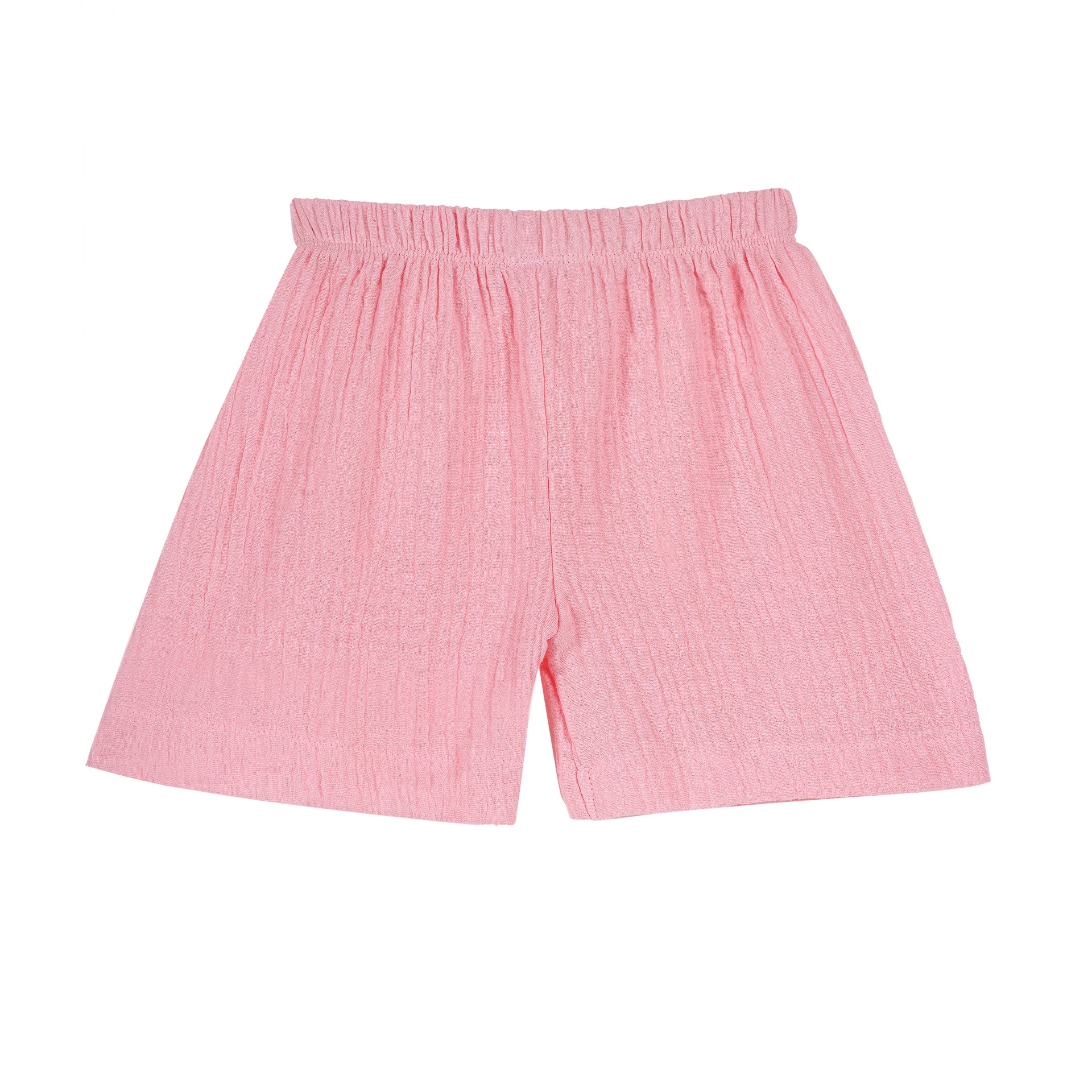 Half Sleeves Collared Shirt with Shorts – Muslin Gauze Loungewear Set (Pink Color) – Suitable for Kids (1–6 Years)