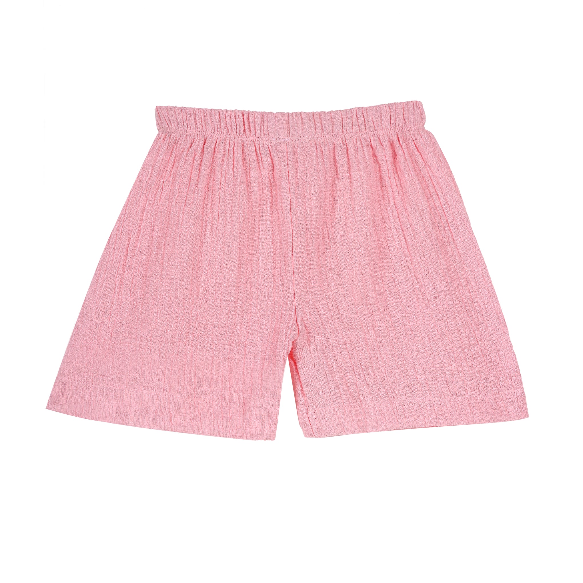 Half Sleeves Collared Shirt with Shorts – Muslin Gauze Loungewear Set (Pink Color) – Suitable for Kids (1–6 Years)