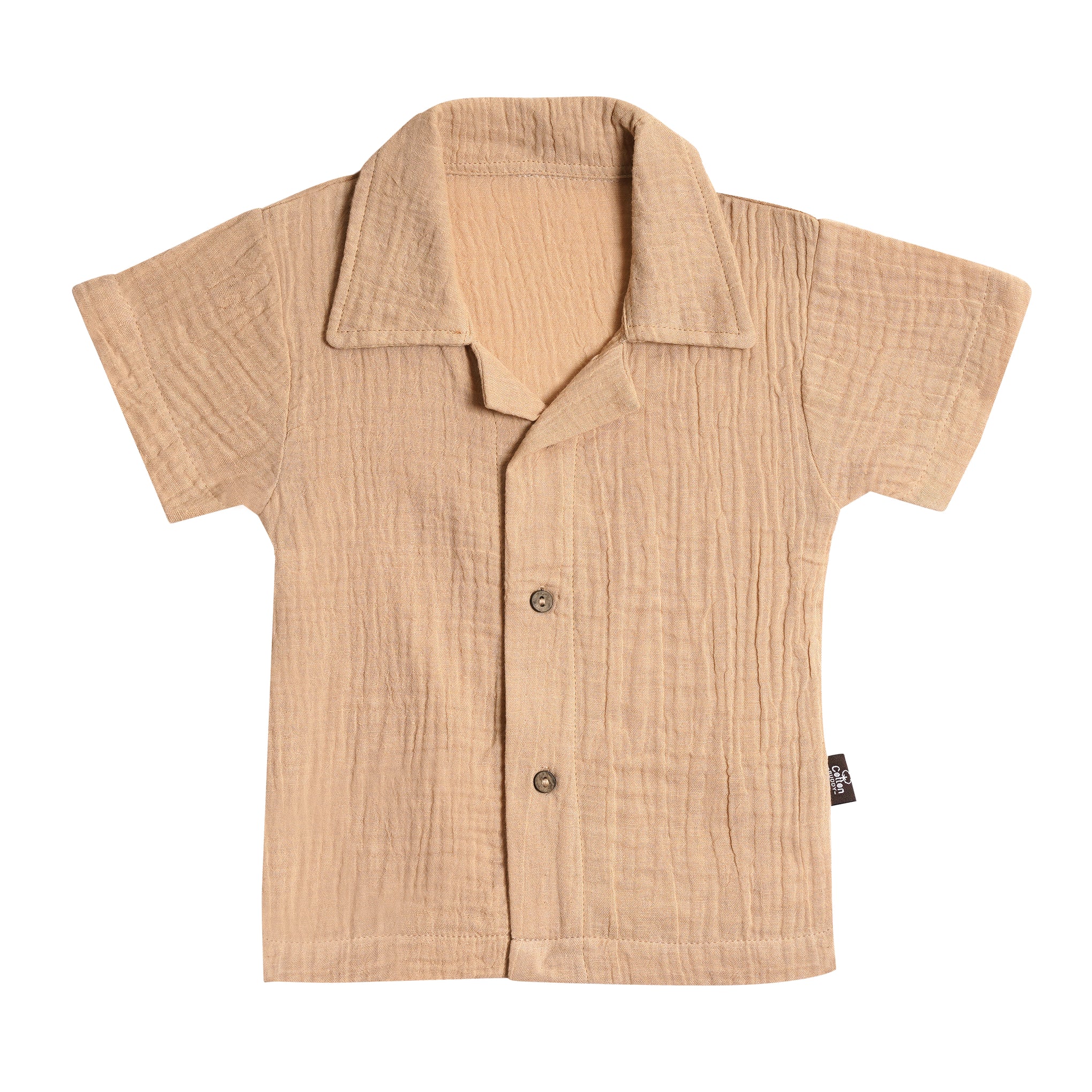 Half Sleeves Collared Shirt with Shorts – Muslin Gauze Loungewear Set (Beize Color) – Suitable for Kids (1–6 Years)