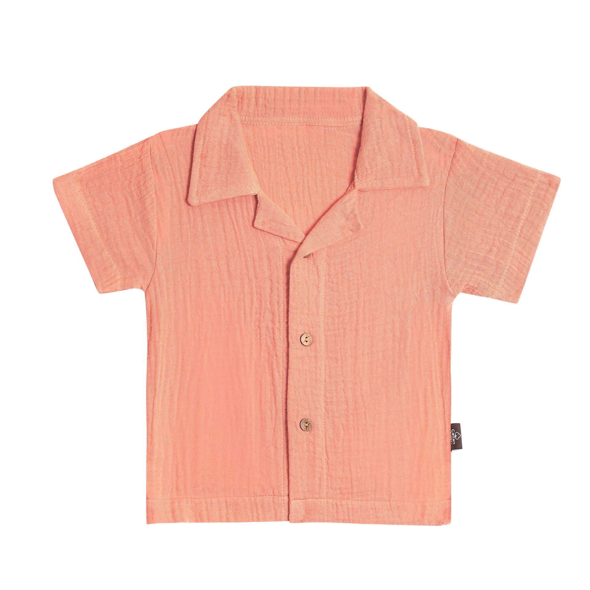 Half Sleeves Collared Shirt with Shorts – Muslin Gauze Loungewear Set (Peach Color) – Suitable for Kids (1–6 Years)