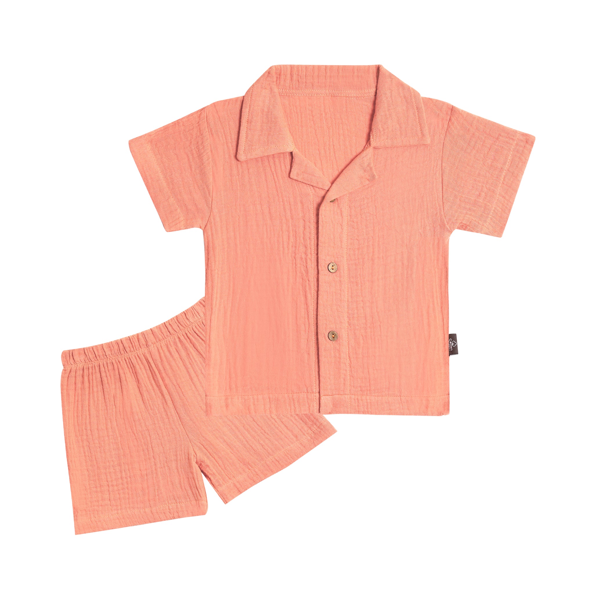Half Sleeves Collared Shirt with Shorts – Muslin Gauze Loungewear Set (Peach Color) – Suitable for Kids (1–6 Years)