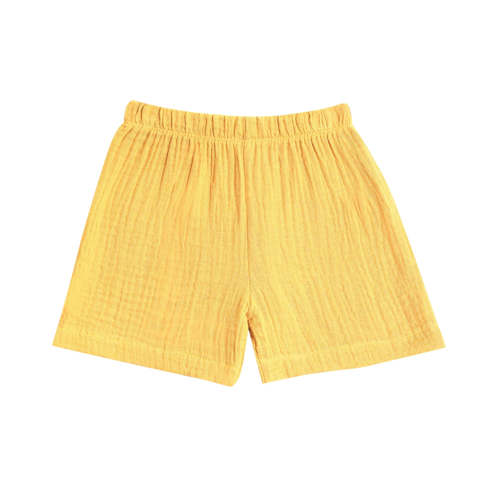 Half Sleeves Collared Shirt with Shorts – Muslin Gauze Loungewear Set (Yellow Color) – Suitable for Kids (1–6 Years)