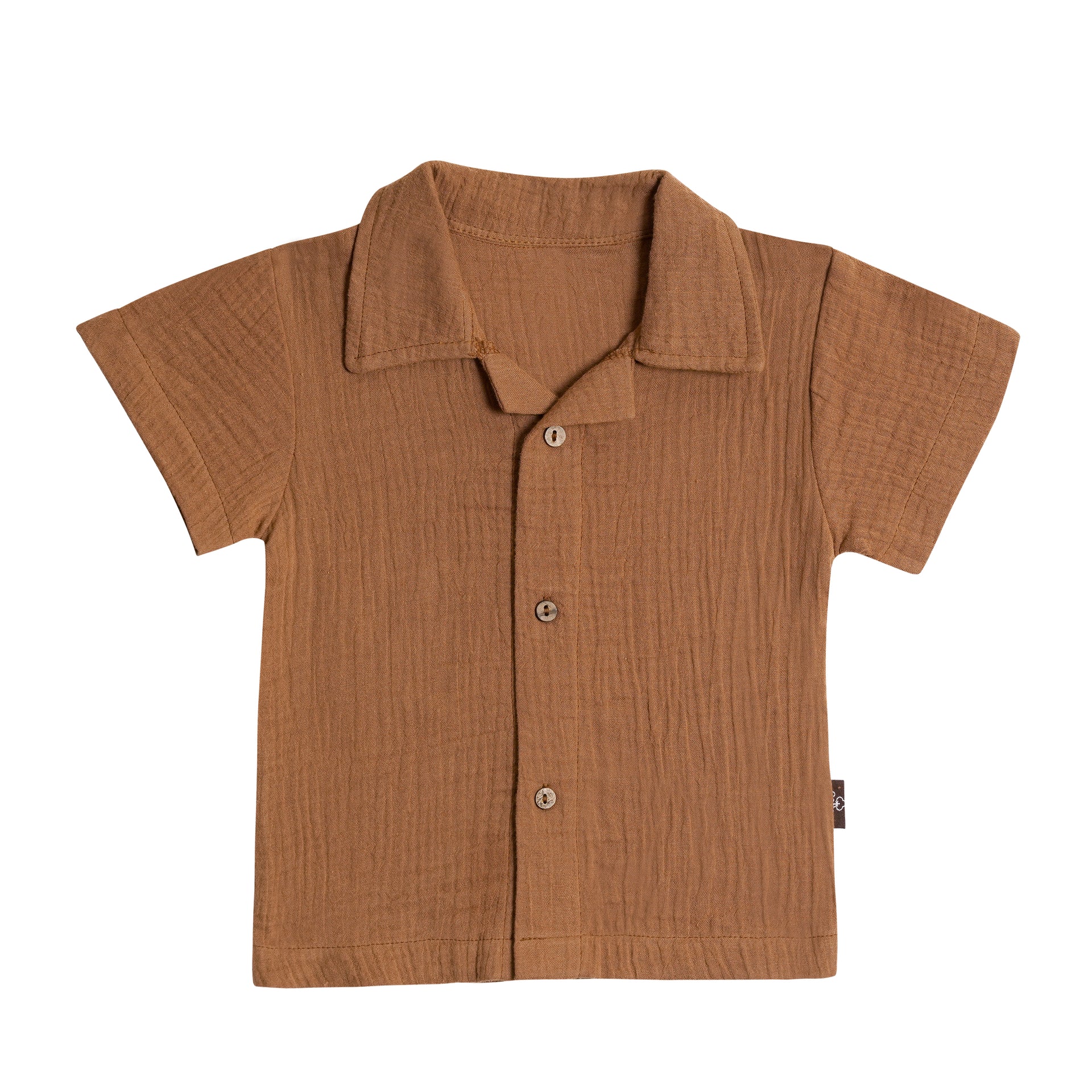 Half Sleeves Collared Shirt with Shorts – Muslin Gauze Loungewear Set (Brown Color) – Suitable for Kids (1–6 Years)