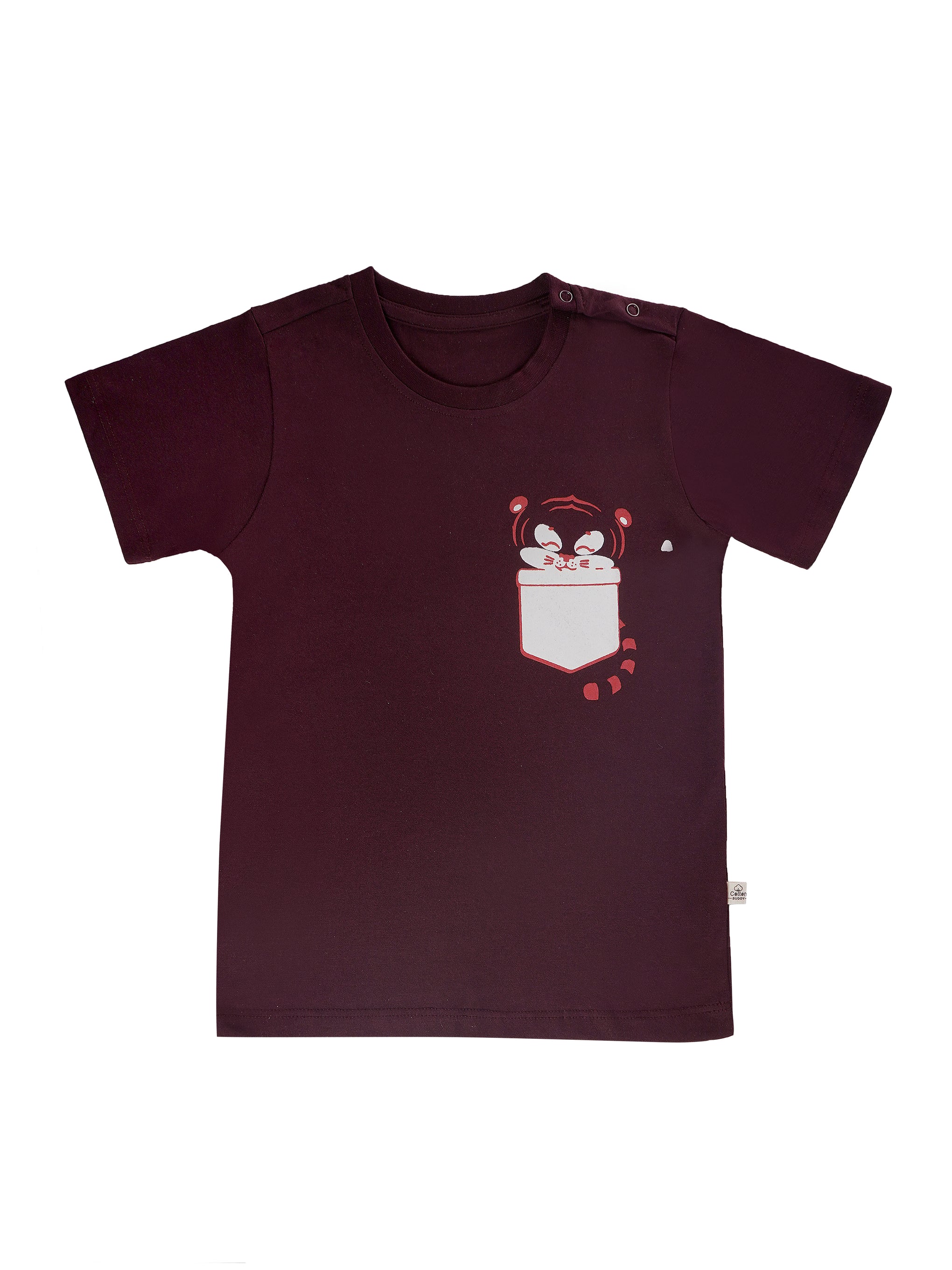 Round Neck T-Shirt with Shorts – Cotton Casual Wear Set (Burgandy) – Suitable for Kids (2–6 Years)