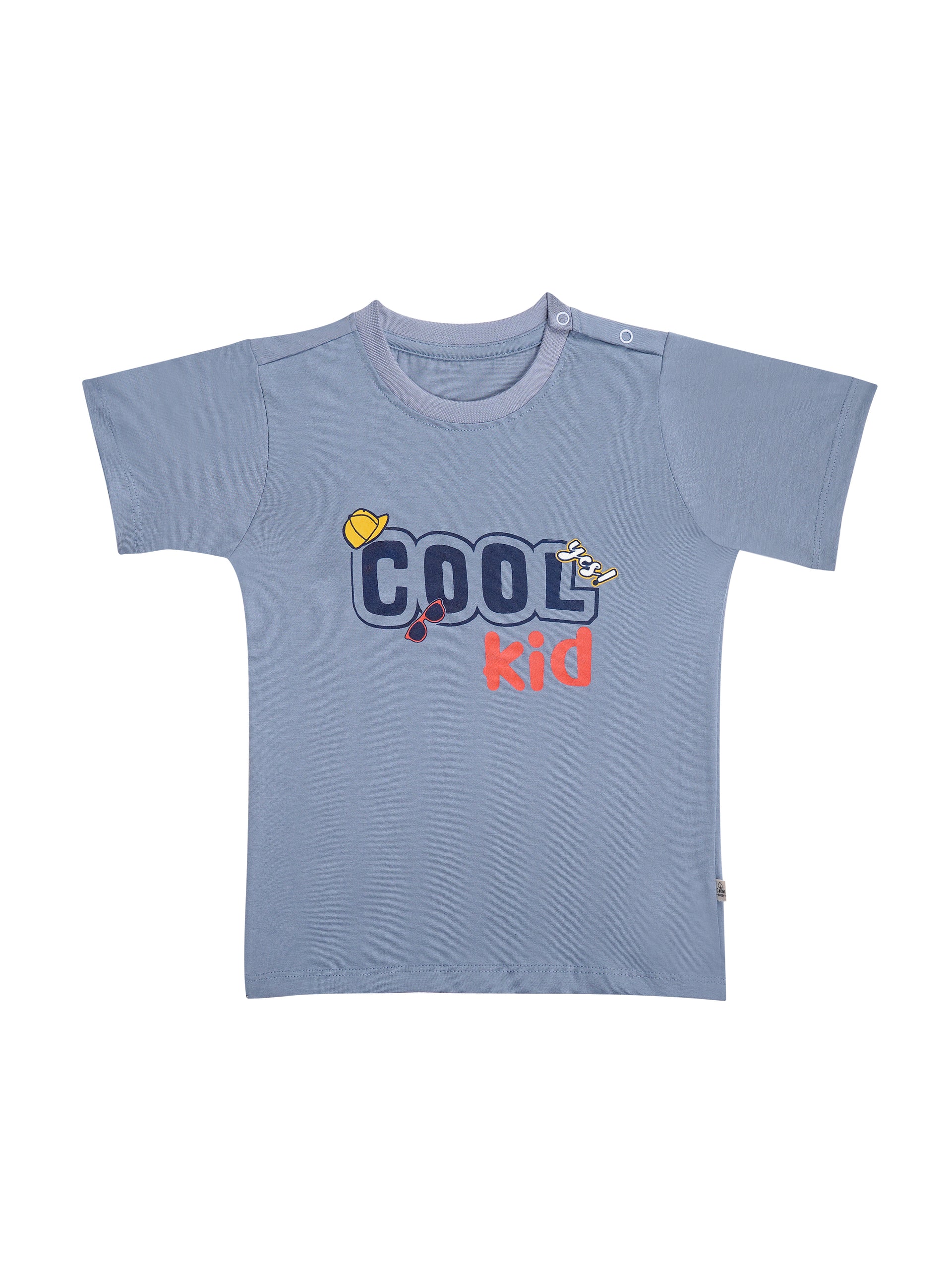 Round Neck T-Shirt with Shorts – Cotton Casual Wear Set (Light Blue & Cool Kid ) – Suitable for Kids (2–6 Years)