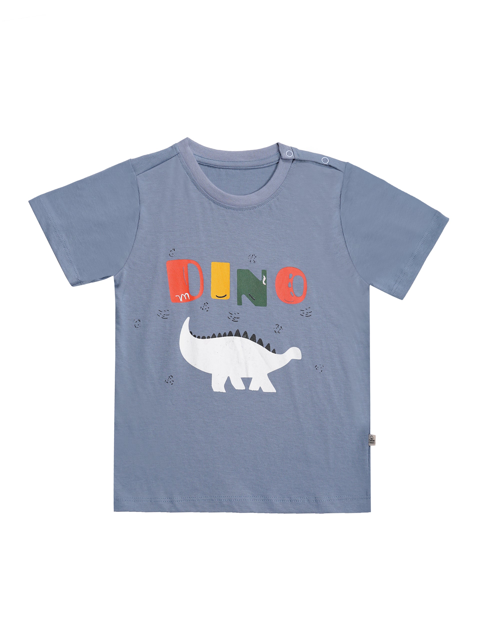 Round Neck T-Shirt with Shorts – Cotton Casual Wear Set (Light Blue & Dino) – Suitable for Kids (2–6 Years)