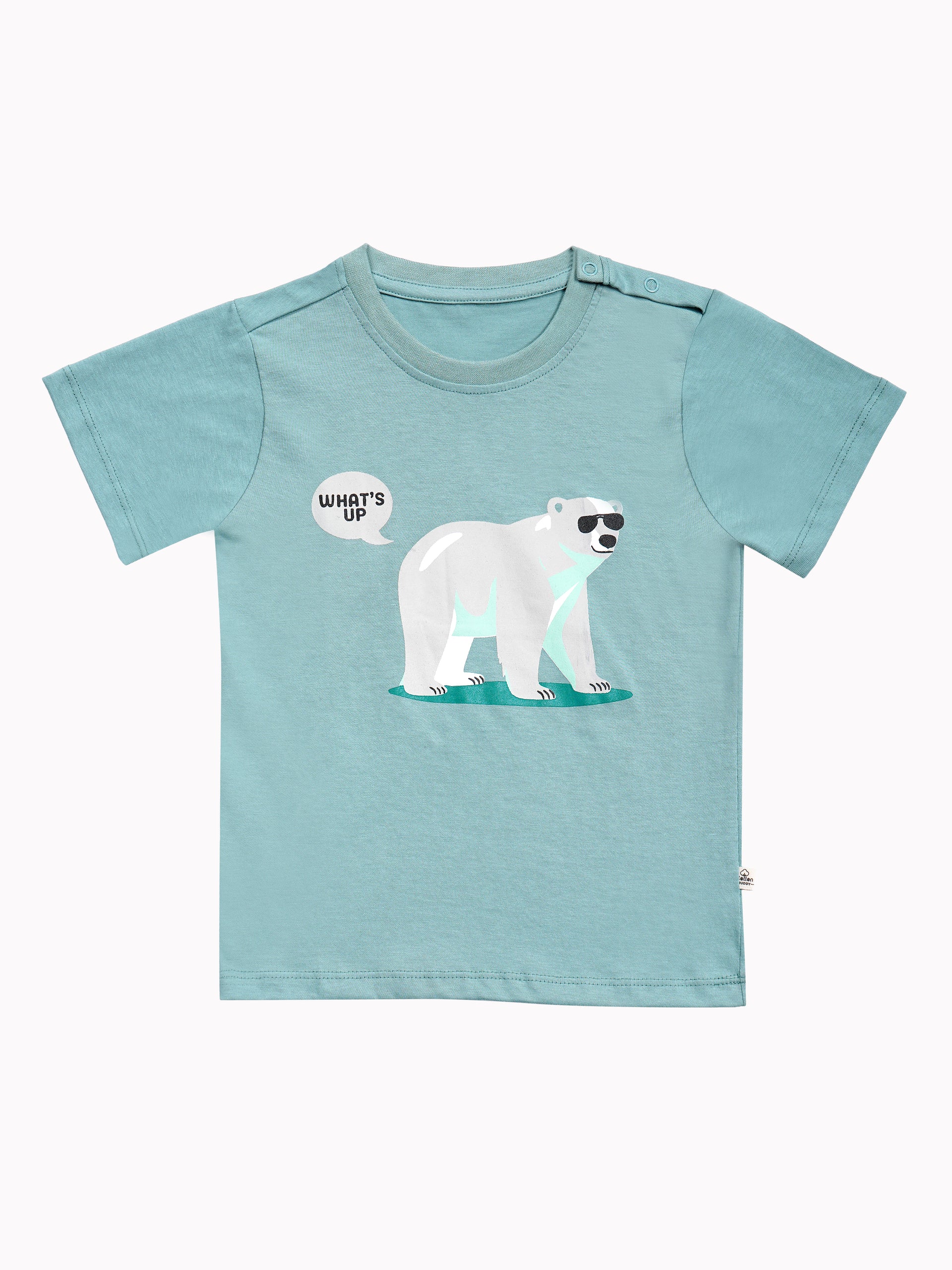 Round Neck T-Shirt with Shorts – Cotton Casual Wear Set (Light Green & Bear) – Suitable for Kids (2–6 Years)