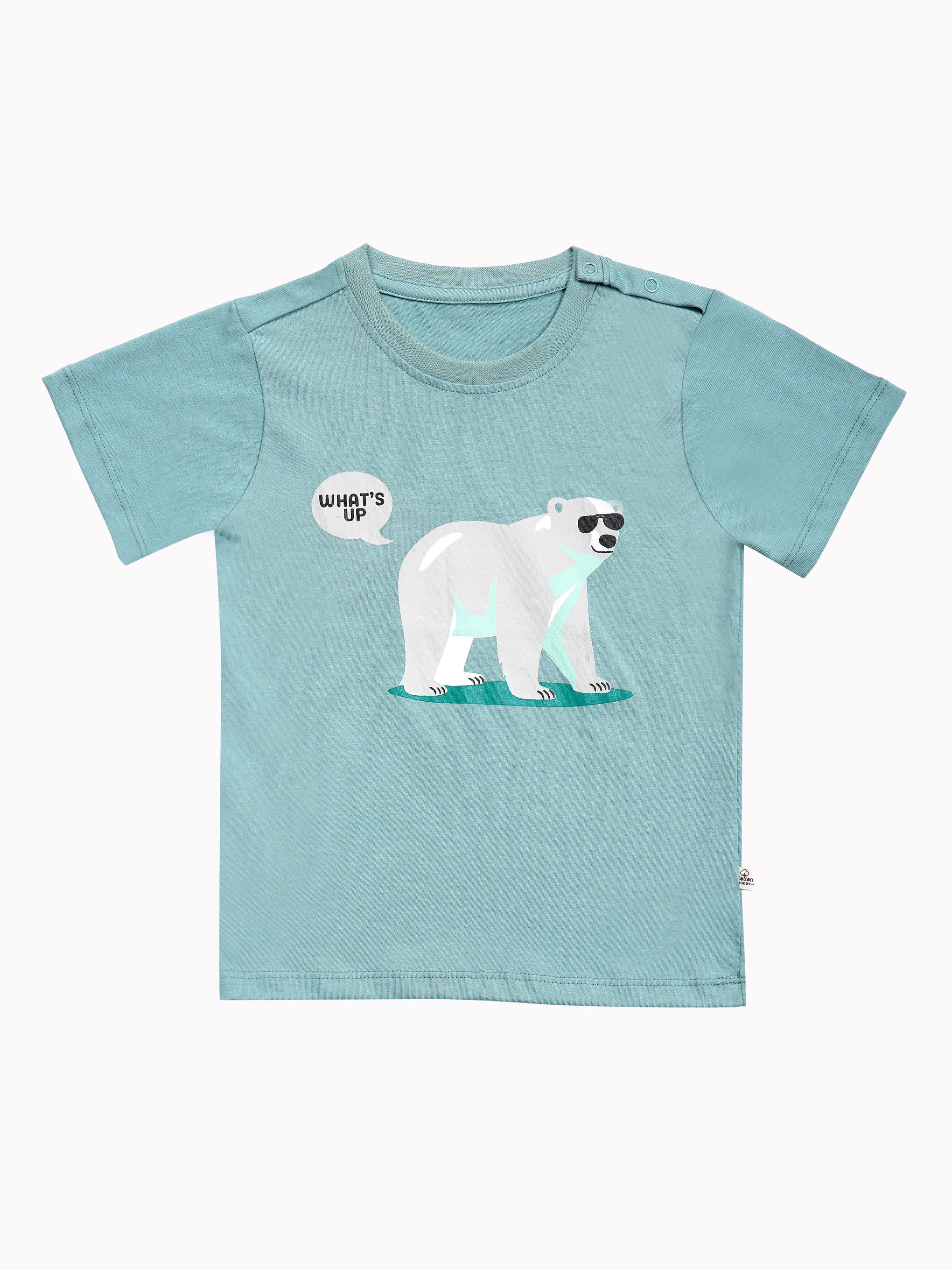 Round Neck T-Shirt with Shorts – Cotton Casual Wear Set (Light Green & Bear) – Suitable for Kids (2–6 Years)