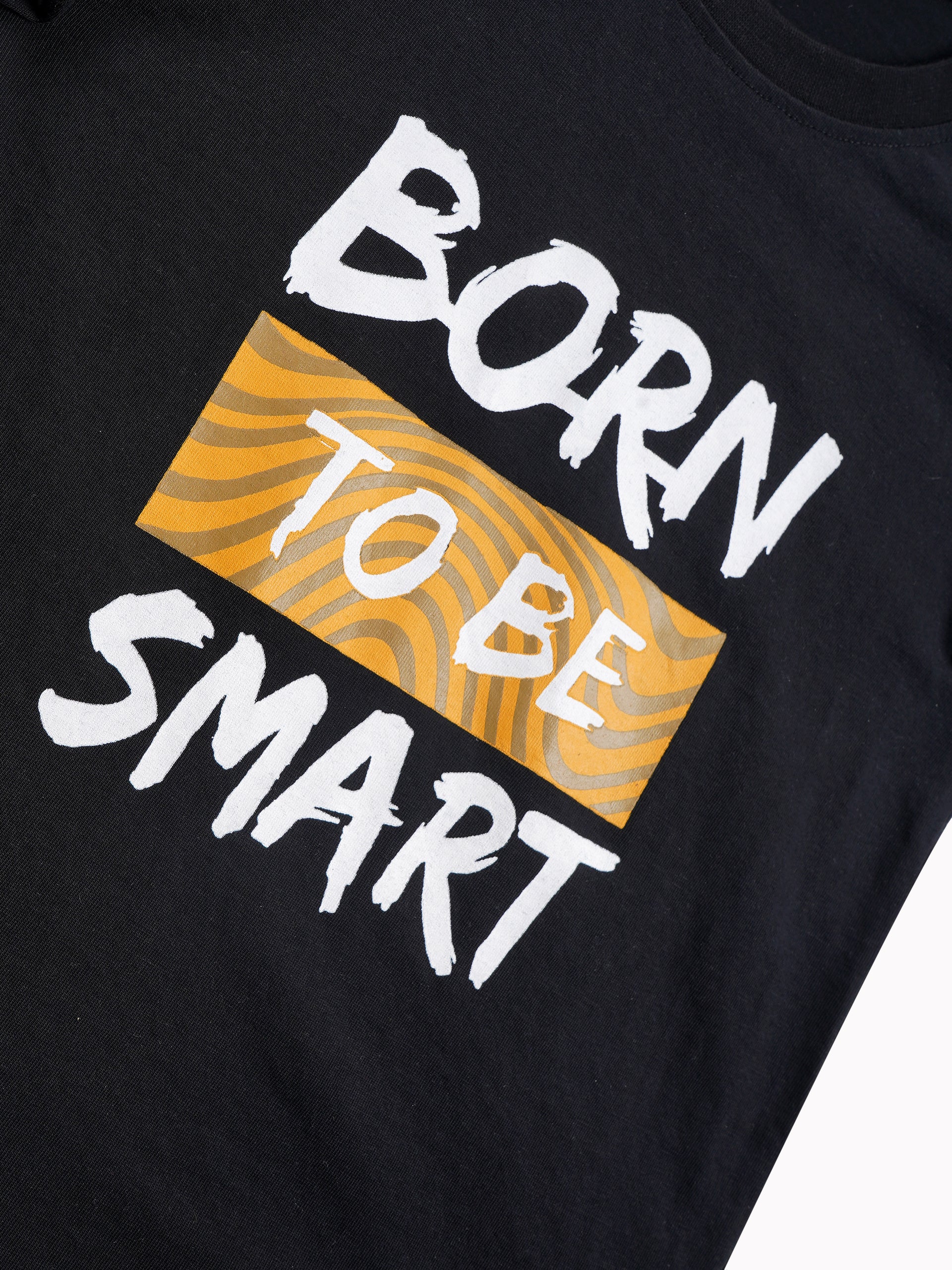 Round Neck T-Shirt with Shorts – Cotton Casual Wear Set (Black & Born To Be Smart) – Suitable for Kids (2–6 Years)