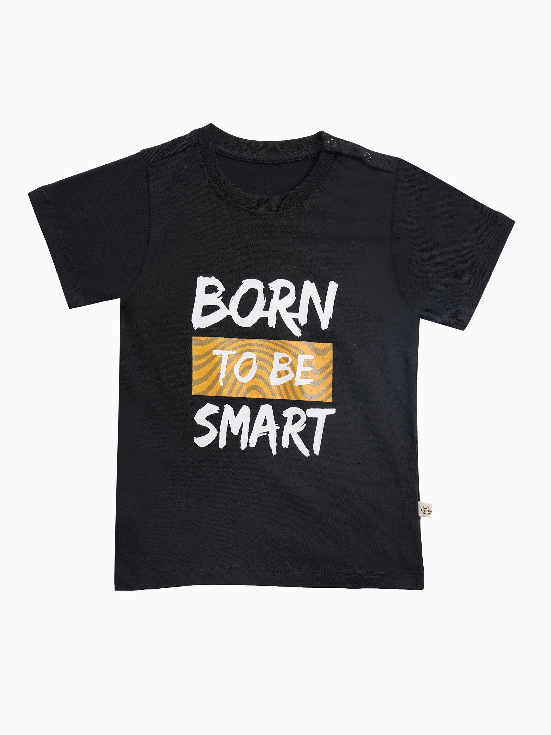 Round Neck T-Shirt with Shorts – Cotton Casual Wear Set (Black & Born To Be Smart) – Suitable for Kids (2–6 Years)