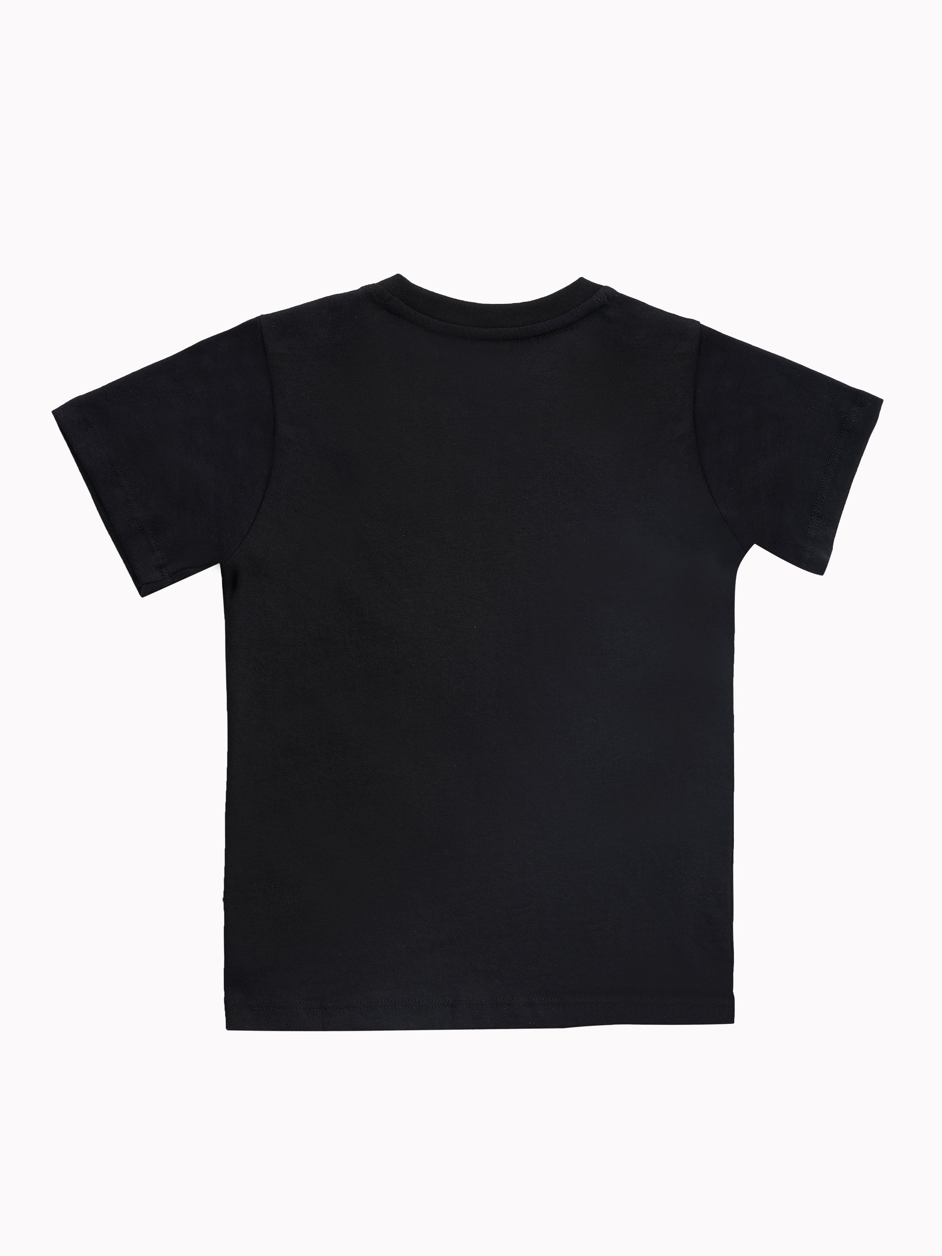 Round Neck T-Shirt with Shorts – Cotton Casual Wear Set (Black & Bear Boy) – Suitable for Kids (2–6 Years)