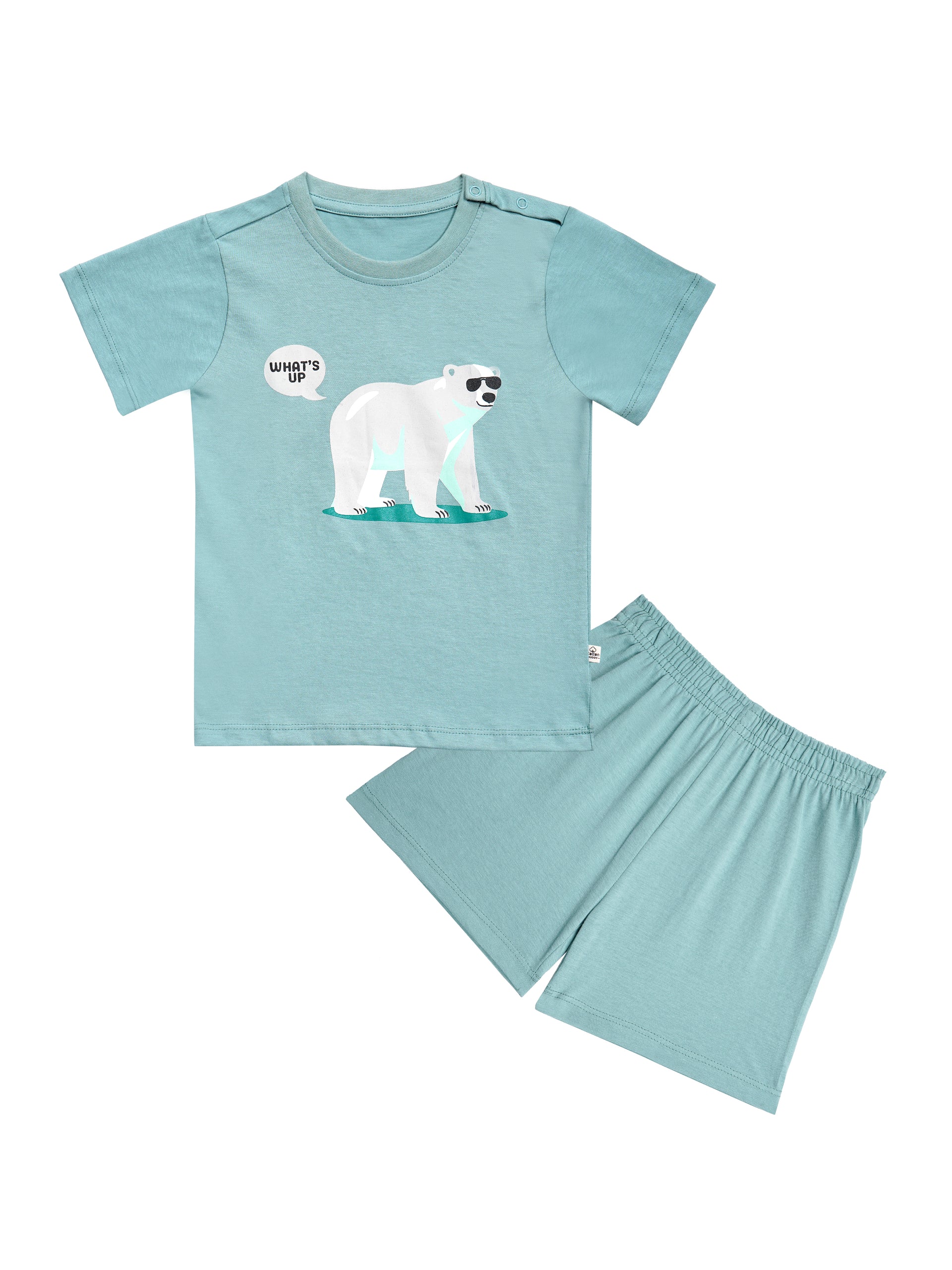 Round Neck T-Shirt with Shorts – Cotton Casual Wear Set (Light Green & Bear) – Suitable for Kids (2–6 Years)