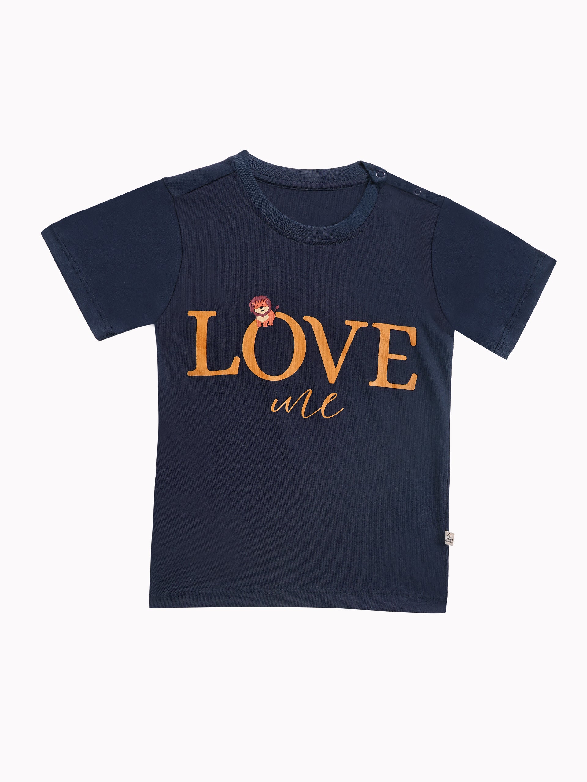 Round Neck T-Shirt with Shorts – Cotton Casual Wear Set (Dark Blue & Love me) – Suitable for Kids (2–6 Years)