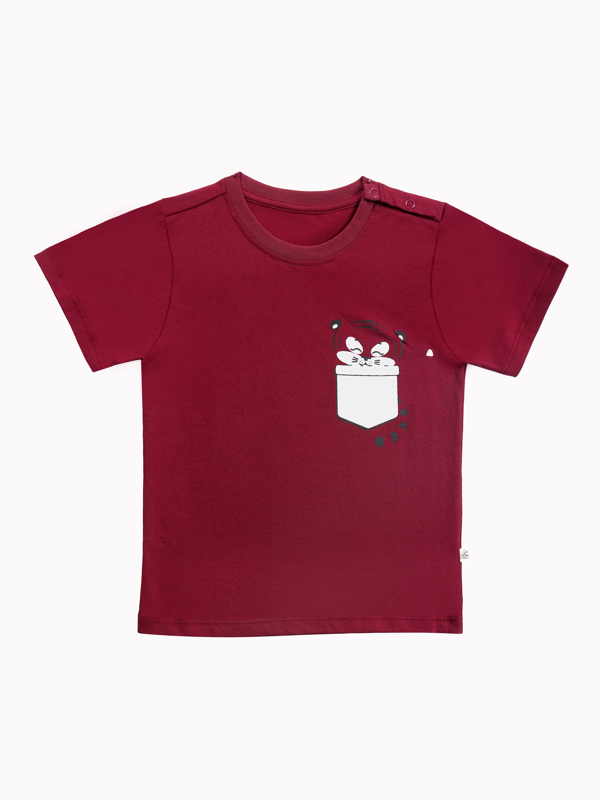 Round Neck T-Shirt with Shorts – Cotton Casual Wear Set (Red & Tiger ) – Suitable for Kids (2–6 Years)