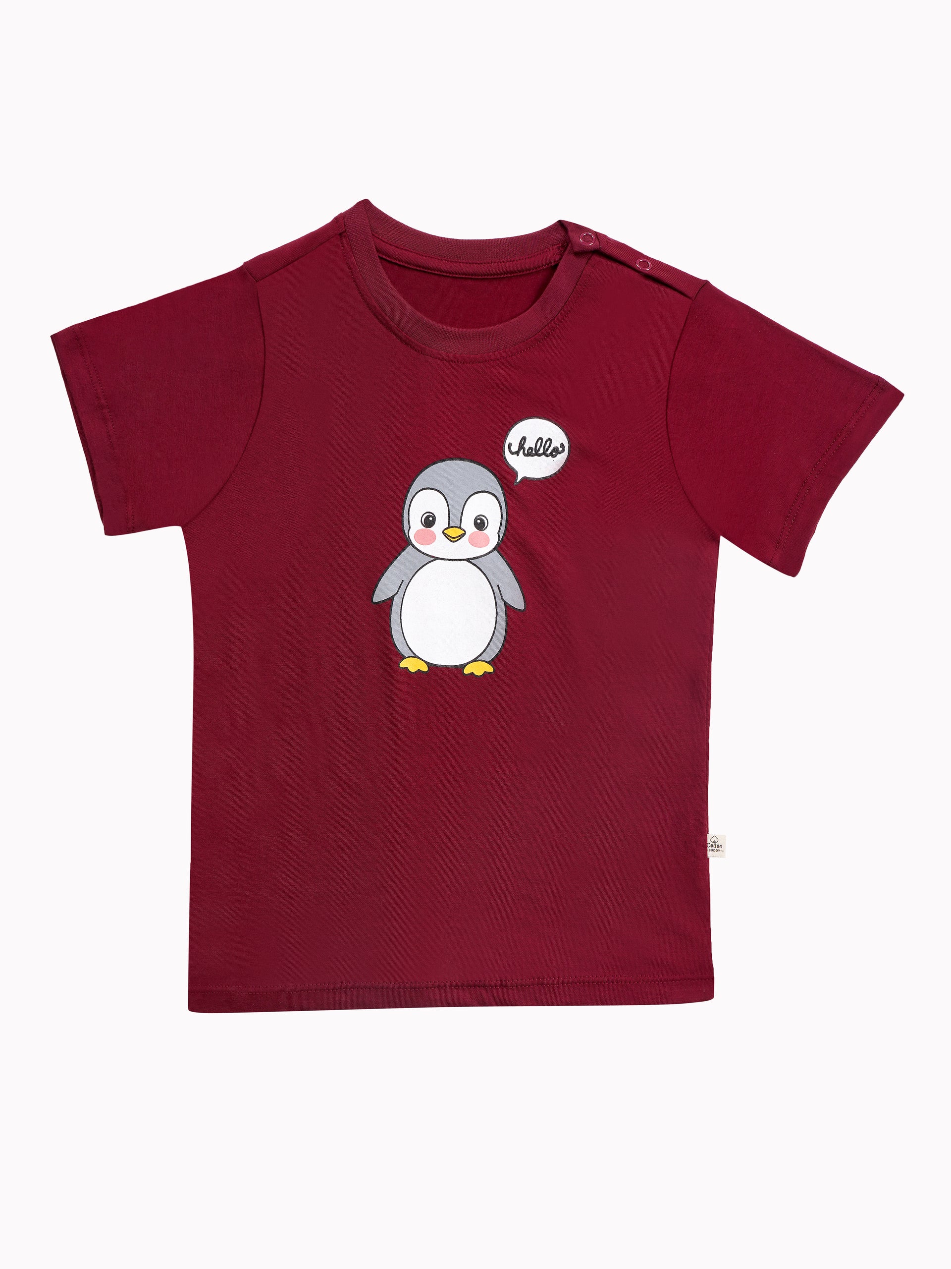 Round Neck T-Shirt with Shorts – Cotton Casual Wear Set (Red & Hello) – Suitable for Kids (2–6 Years)