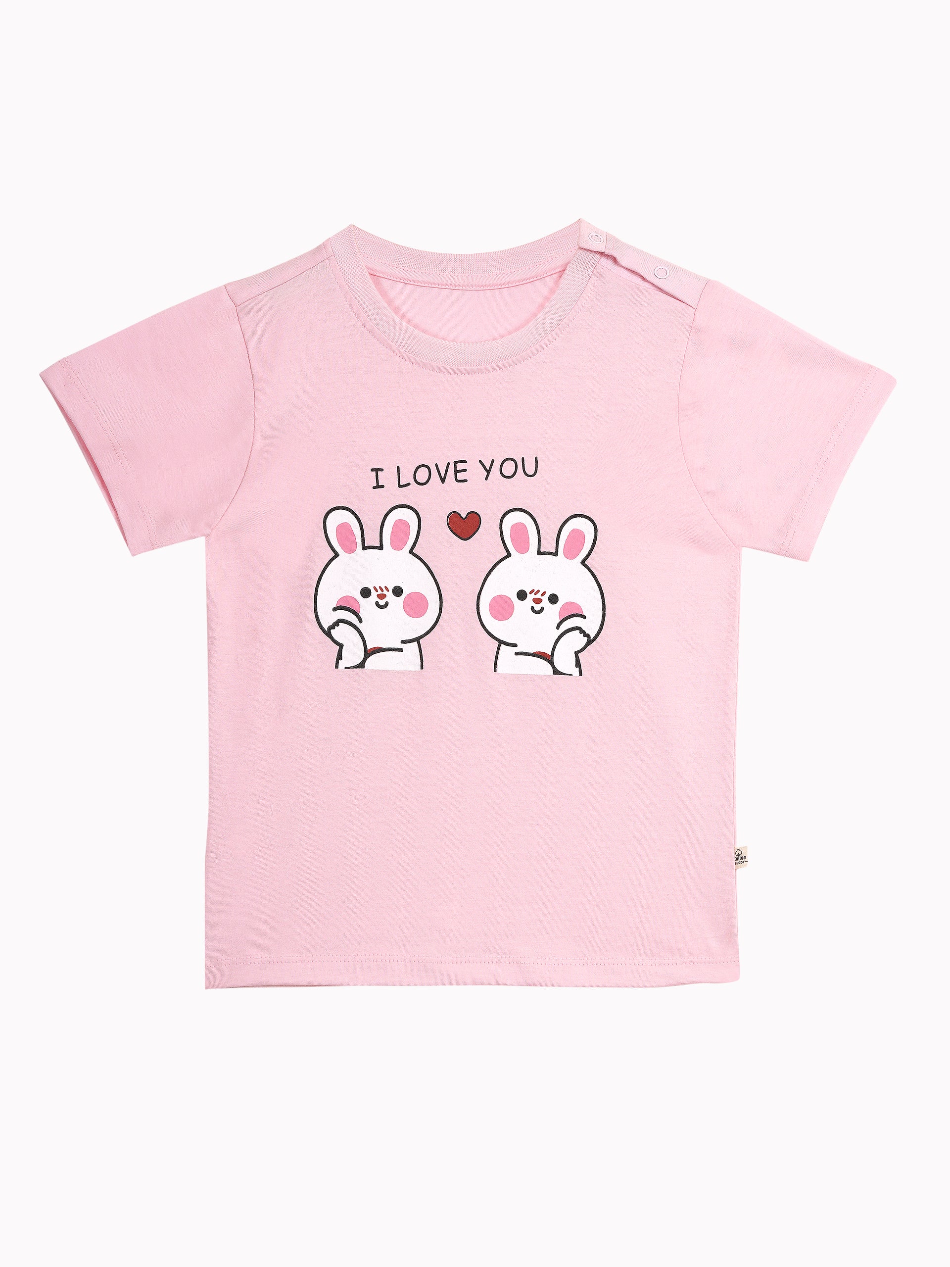 Round Neck T-Shirt with Shorts – Cotton Casual Wear Set (Pink & I Love You) – Suitable for Kids (2–6 Years)