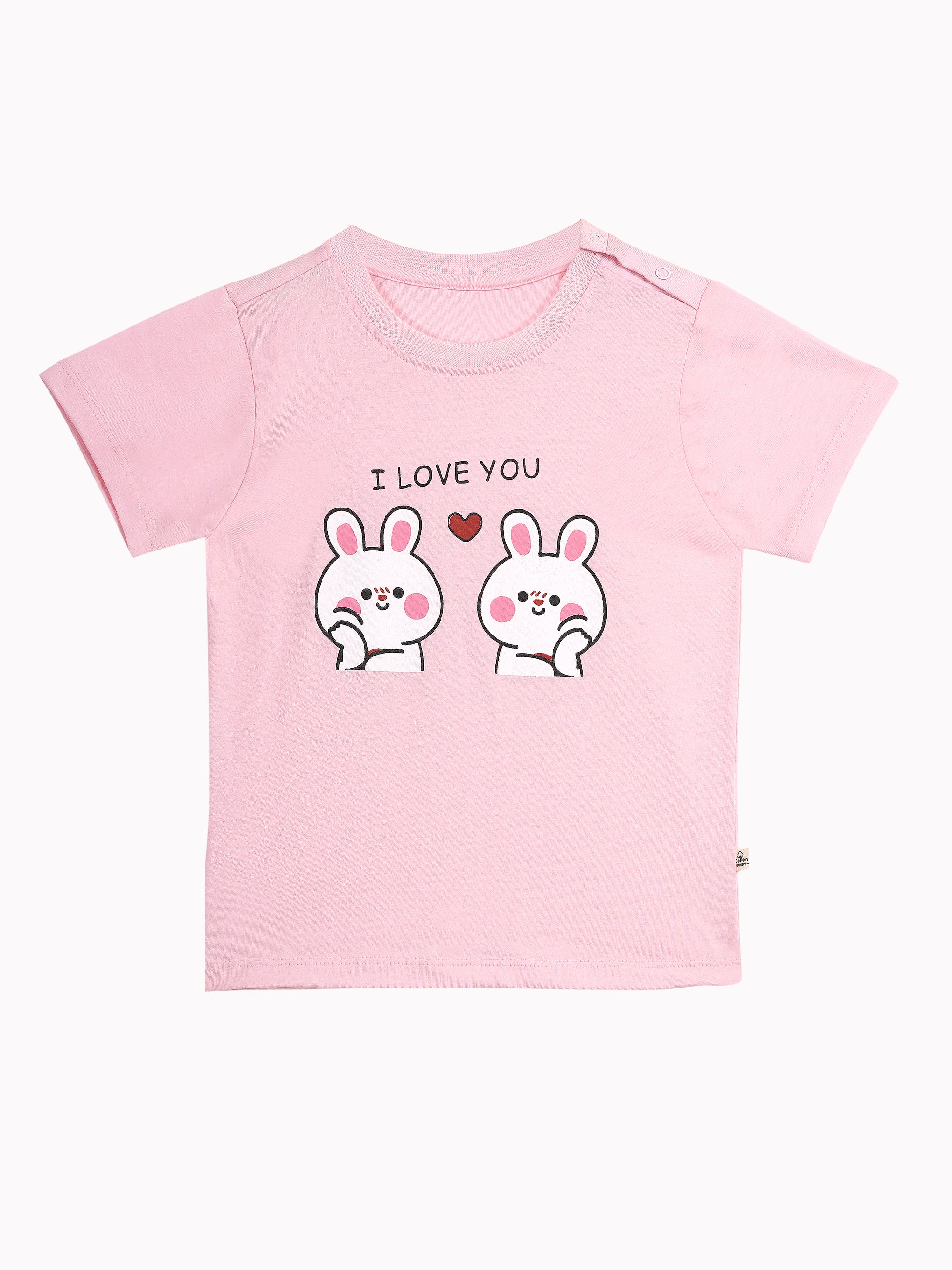 Round Neck T-Shirt with Shorts – Cotton Casual Wear Set (Pink & I Love You) – Suitable for Kids (2–6 Years)
