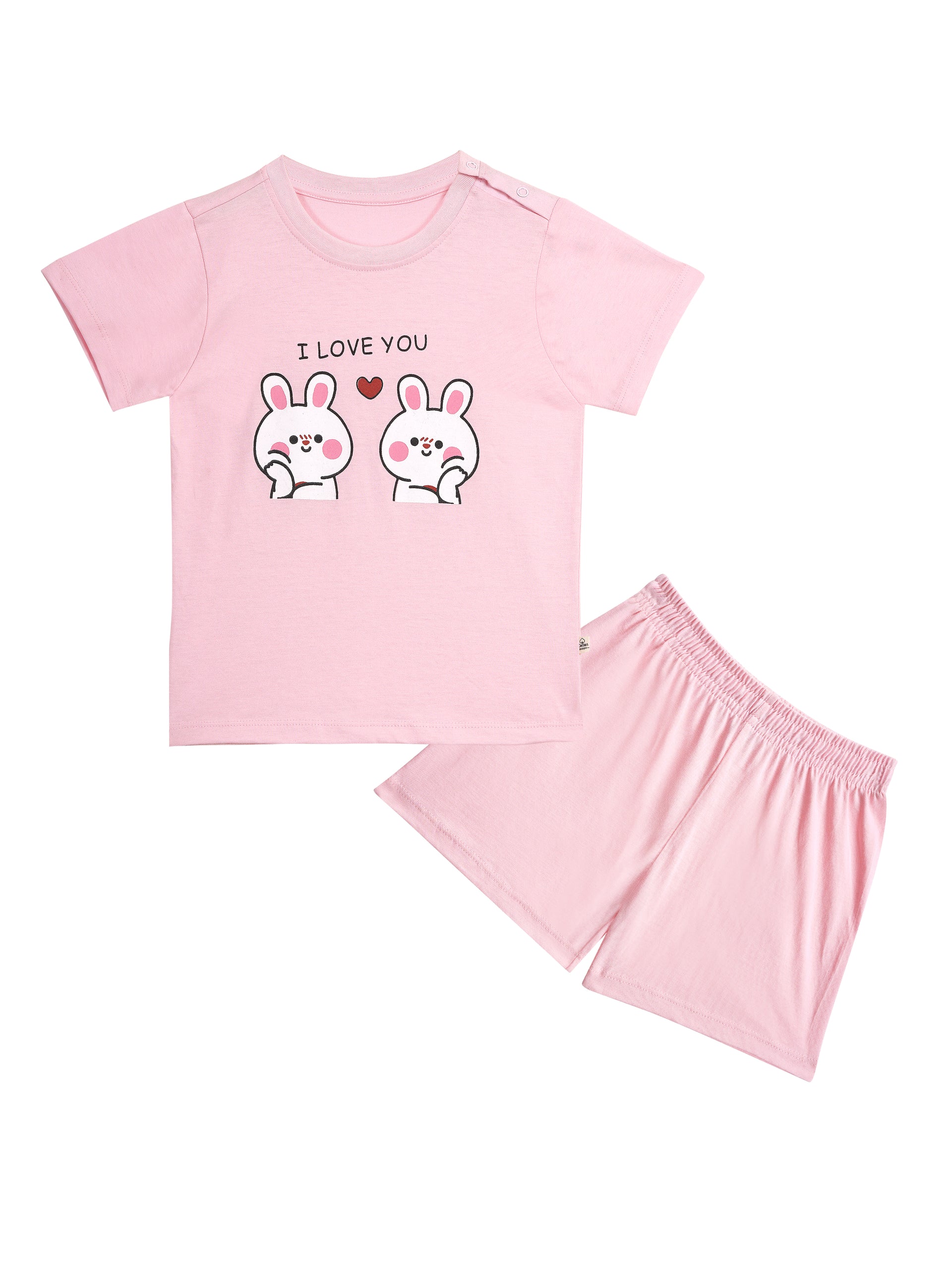 Round Neck T-Shirt with Shorts – Cotton Casual Wear Set (Pink & I Love You) – Suitable for Kids (2–6 Years)