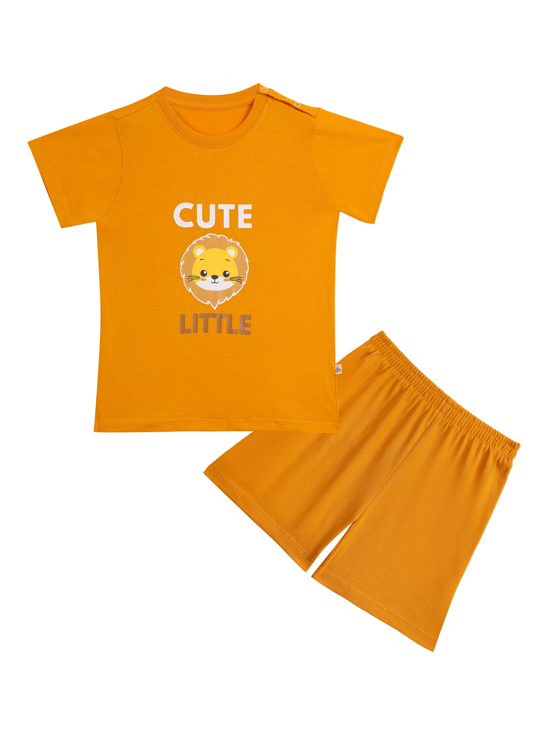 Round Neck T-Shirt with Shorts – Cotton Casual Wear Set (yellow & cute little) – Suitable for Kids (2–6 Years)