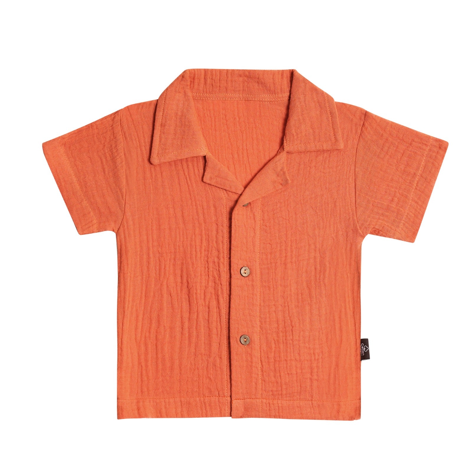 Half Sleeves Collared Shirt with Shorts – Muslin Gauze Loungewear Set (Orange Color) – Suitable for Kids (1–6 Years)