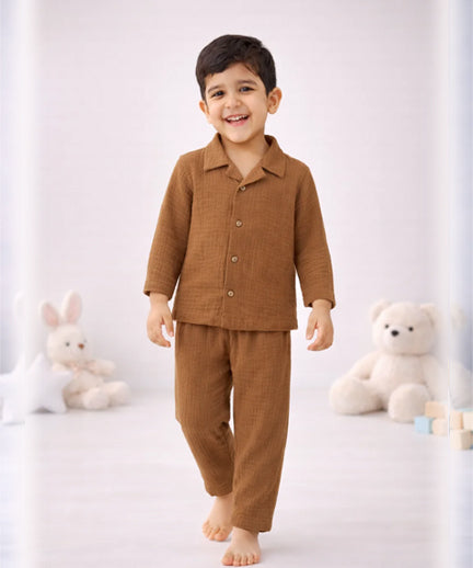 Brown Cotton Kids Co-Ord Set