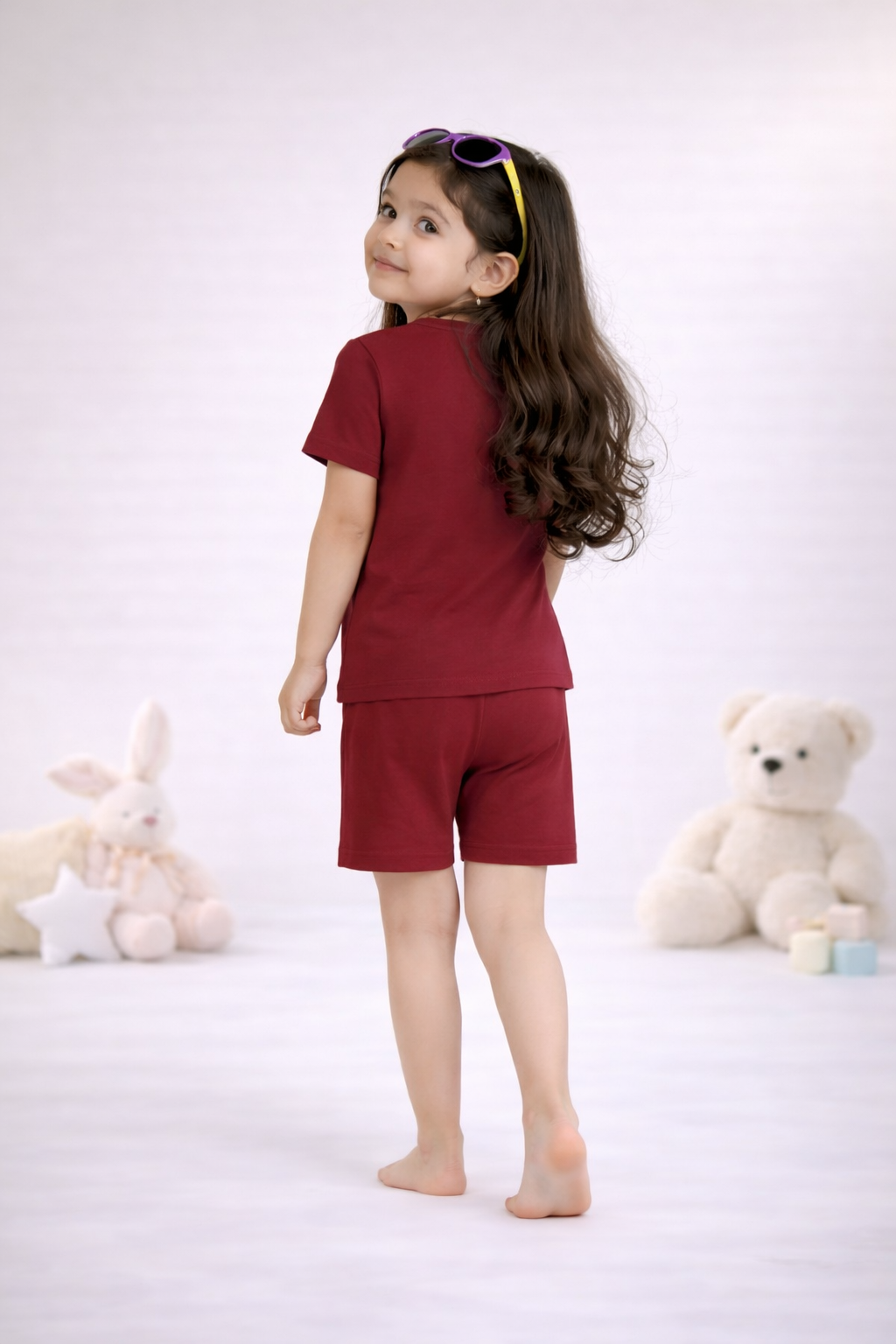 Round Neck T-Shirt with Shorts – Cotton Casual Wear Set (Red & Hello) – Suitable for Kids (2–6 Years)
