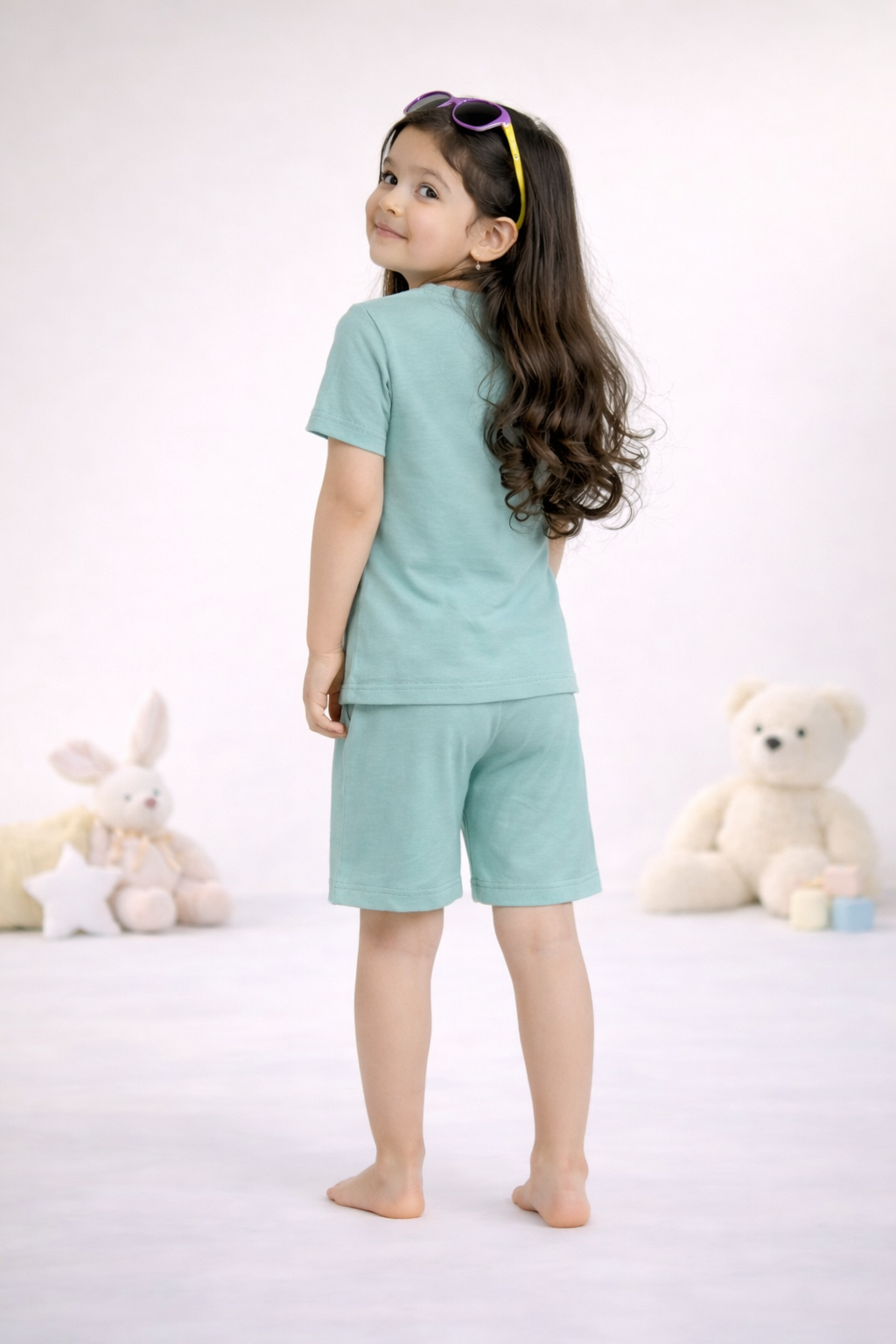 Round Neck T-Shirt with Shorts – Cotton Casual Wear Set (Light Green & Enjoy My Panda Life) – Suitable for Kids (2–6 Years)