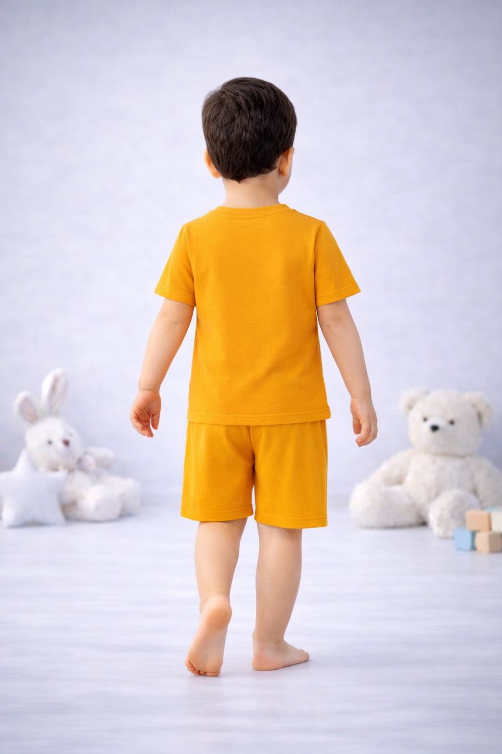 Round Neck T-Shirt with Shorts – Cotton Casual Wear Set (yellow & cute little) – Suitable for Kids (2–6 Years)