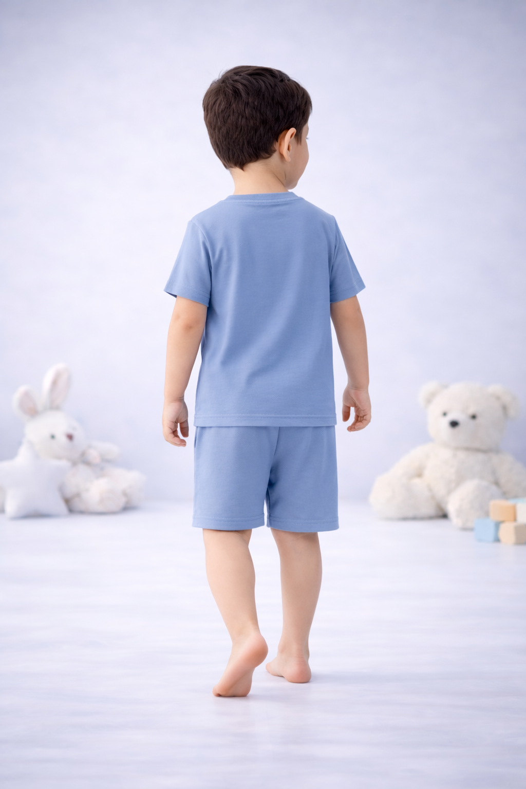 Round Neck T-Shirt with Shorts – Cotton Casual Wear Set (Light Blue & Cool Kid ) – Suitable for Kids (2–6 Years)