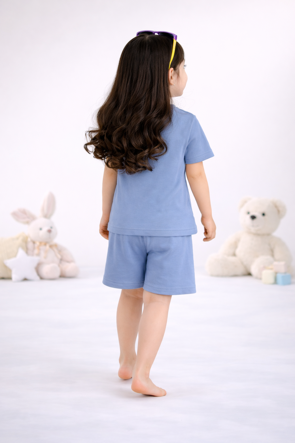 Round Neck T-Shirt with Shorts – Cotton Casual Wear Set (Light Blue & Dino) – Suitable for Kids (2–6 Years)