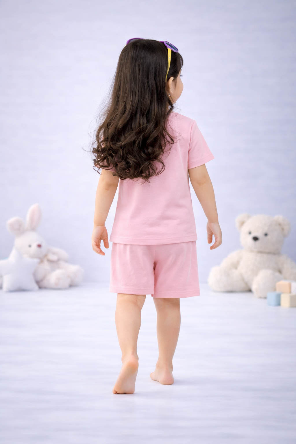 Round Neck T-Shirt with Shorts – Cotton Casual Wear Set (Pink & I Love You) – Suitable for Kids (2–6 Years)