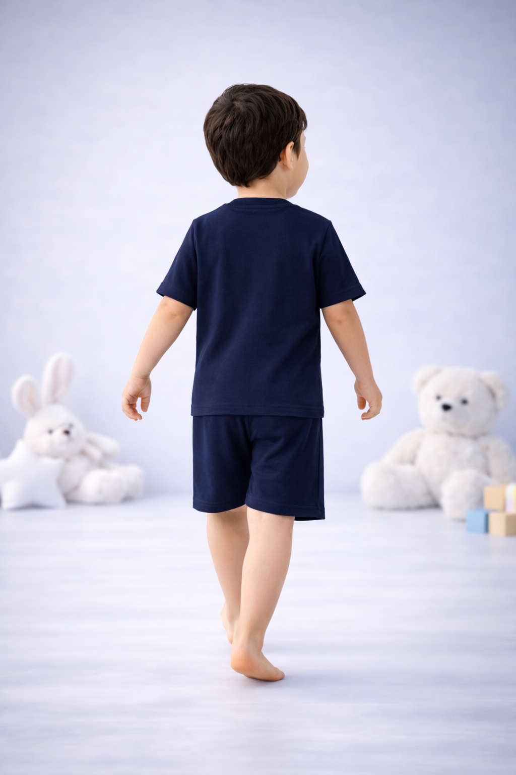 Round Neck T-Shirt with Shorts – Cotton Casual Wear Set (Dark Blue & Surf Time ) – Suitable for Kids (2–6 Years)