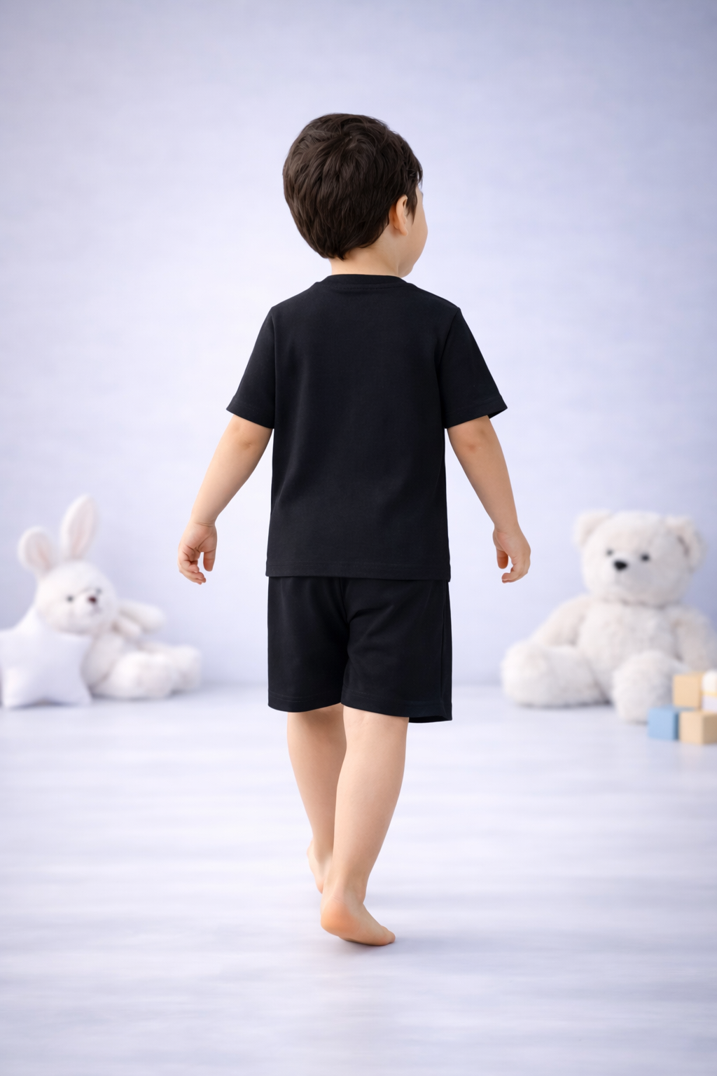 Round Neck T-Shirt with Shorts – Cotton Casual Wear Set (Black & Born To Be Smart) – Suitable for Kids (2–6 Years)